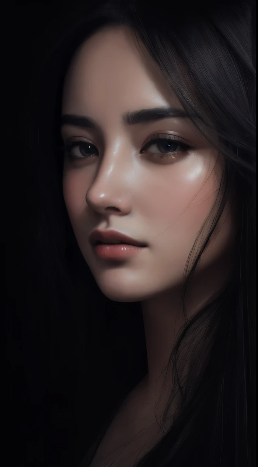 masterpiece, Best Quality, Illustration, Ultra-detailed, finely detail, hight resolution, 8K Wallpaper, Perfect dynamic composition, Beautiful detailed eyes , open mouse, Sexy face,Face feeling ecstasy,Face at the peak of sexual arousal, looking at viewer, ((Dark background)), in the style of Mark Demsteader