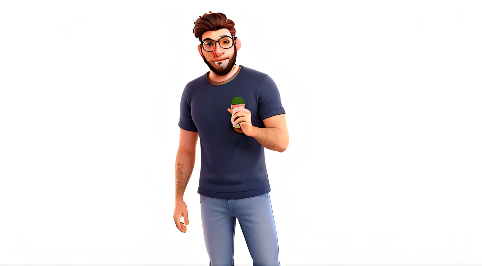 Um homem branco, brasileiro, wearing glasses and beard, com cabelo castanho ondulado no estilo Pixar