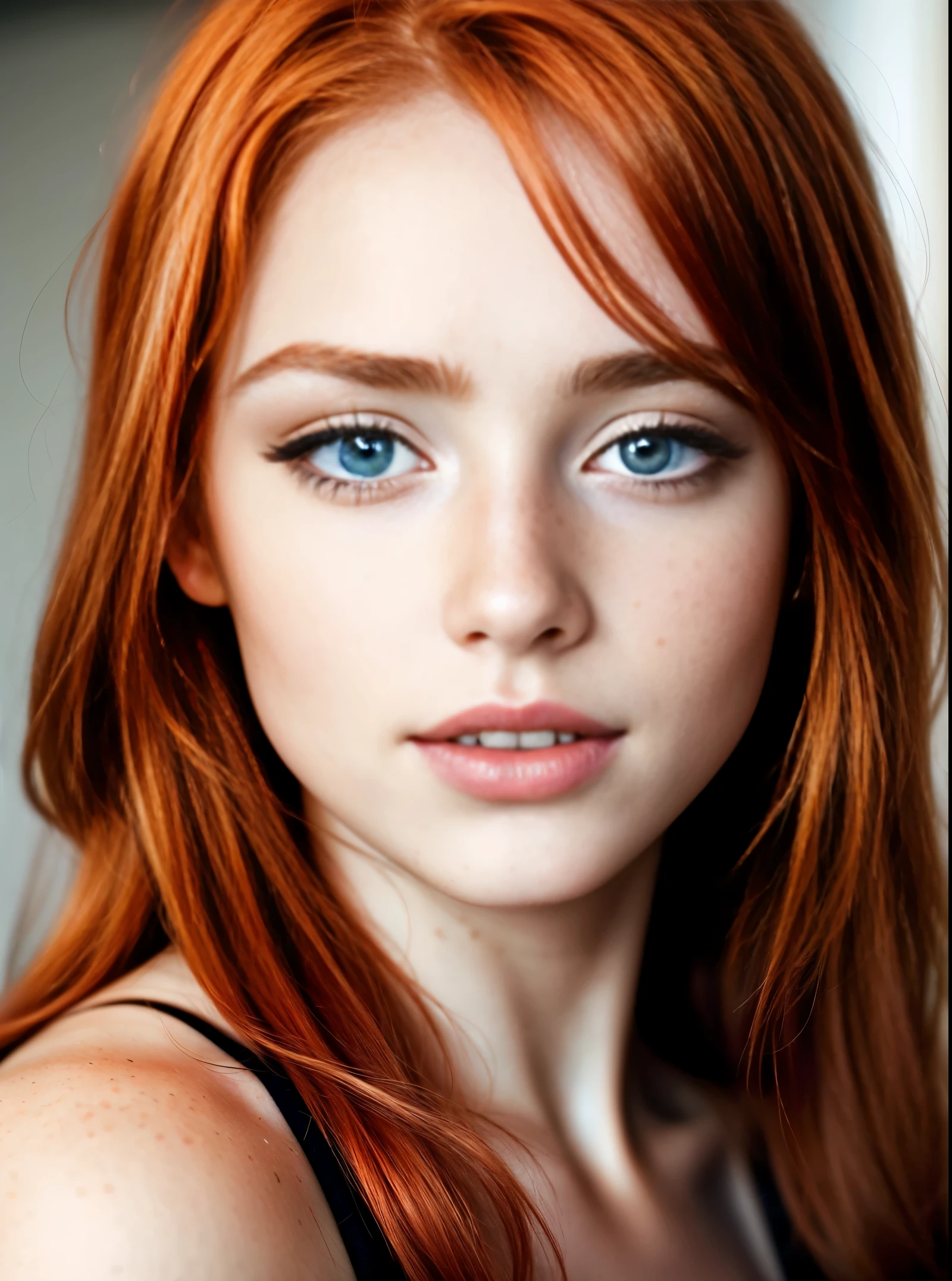 a close up of an ultra hot woman, age 23, she’s a playmate, men magazine model. with freckles and blue eyes, light freckles, redhead girl, freckled, light cute freckles, freckles, red hair and freckles, ginger hair with freckles, elegant freckles, freckled face, freckled pale skin, with freckles, redhead woman, hint of freckles, freckle, cute freckles, beautiful and realistic faces, beautiful photorealistic imagery