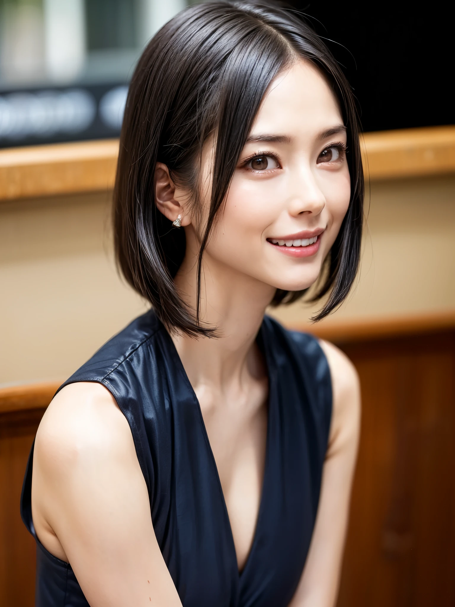 (table top, highest quality、High resolution:1.4、very attractive beauty、Adds intense highlights to the eyes、look closely at the camera:1.4、Beautiful woman full of charm、ideal body proportions、perfect anatomy、brunette short bob hair、shiny hair、bangs:1.4、光沢のあるbangs:1.4、lip gloss),1 girl, Report, light brown shiny hair, scarf,realistic, looking at the viewer、Please tilt your head slightly, bright colored crystal light blue eyes, short and shiny hair、 chest中央に穴の開いた白いタートルネックの衣装,chestの真ん中に丸い穴のあるセクシーな白いタートルネック ニット セーター、 lips, lip gloss, Upper body、Big eyes、eyelash、face is a little red、embarrassing)、((italian road in winter))、((short hair with Big eyess、Give students very powerful highlights、{Huge|big|Hugeな|mega} chest:1.6、very bigger chest、look at the audience、very beautiful beauty、show me your ears、long neck、smile、smile、Happy、beautiful teeth、口を開いてsmile、heart shaped eyes))、28 years old、very cute super model、