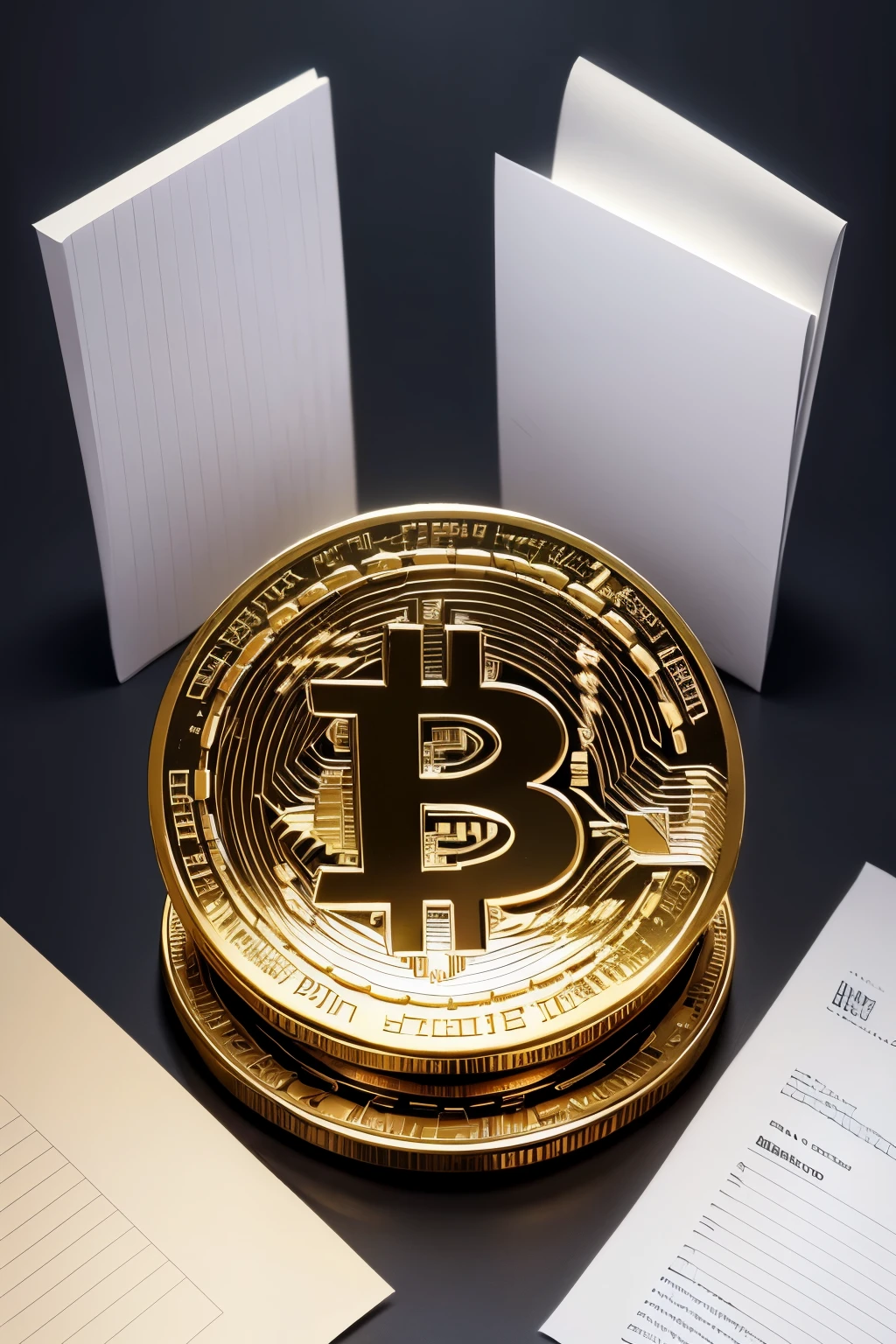 document paper, digital bitcoin, full, hyperrealistic