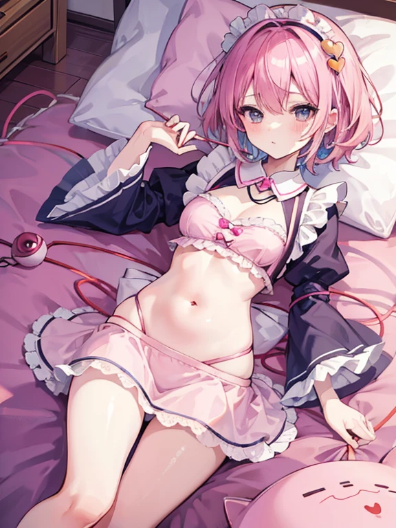 best quality、Komeiji Satori(pink hair)、Erotic Maid Clothing、Belly button pussy、embarrassing