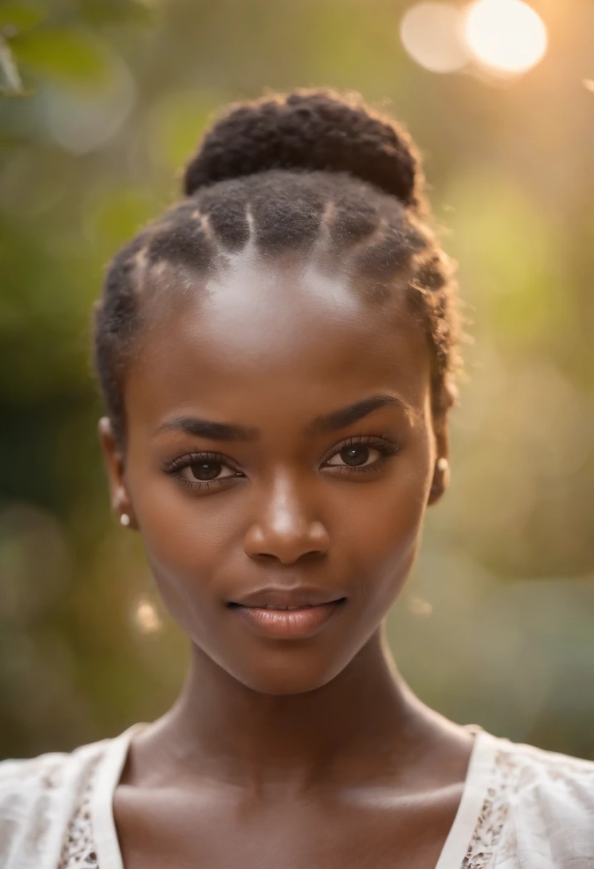 An African woman，ssmile，whitet-shirt