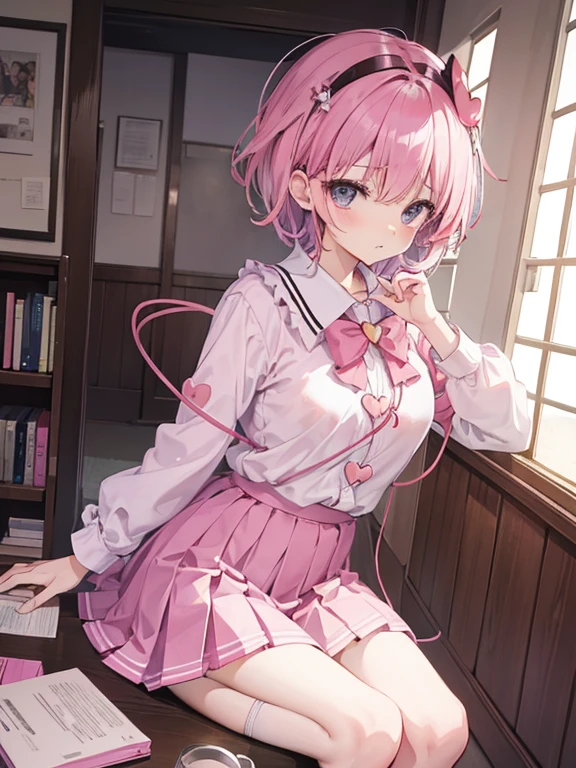 best quality、Komeiji Satori(pink hair)、Erotic School Uniform、embarrassing