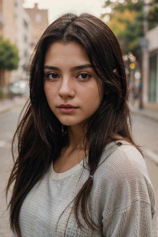 19 year old girl, blanca, con los ojos grises, pelo negro largo, super realista 4k