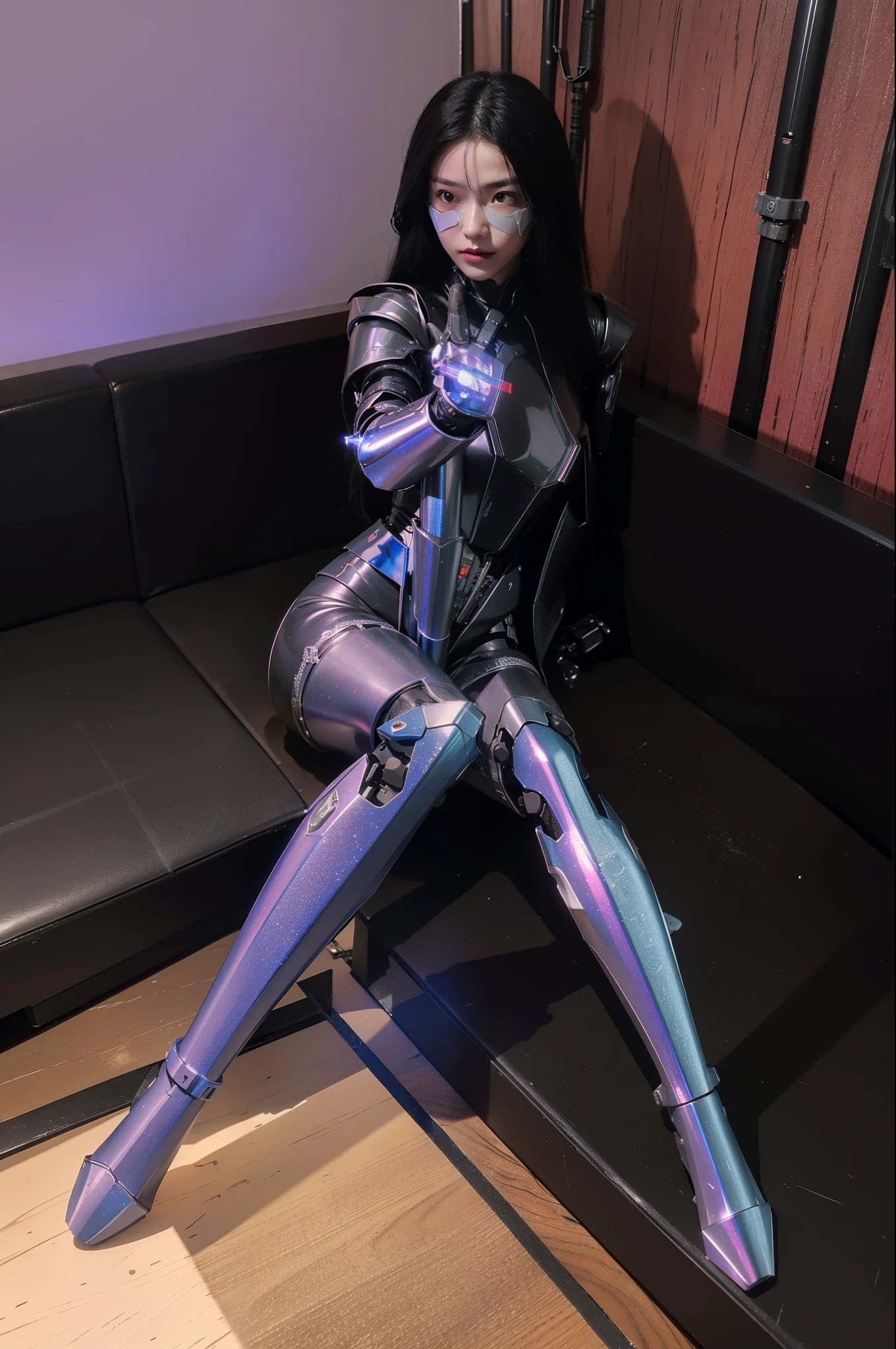 Fantasy cyberpunk world,1 Mechanical Miracle,defend world order;Samurai mechanical armor,Equip transparent weapons,aerodynamic design,A great portion for 1 person,Art of the highest quality,8K ultra-high resolution,dynamic lighting,as brilliant,bright colors,Wearing a cyberpunk space helmet,Luminous mechanical protective mask,Future high-tech tactical helmet,steel armor