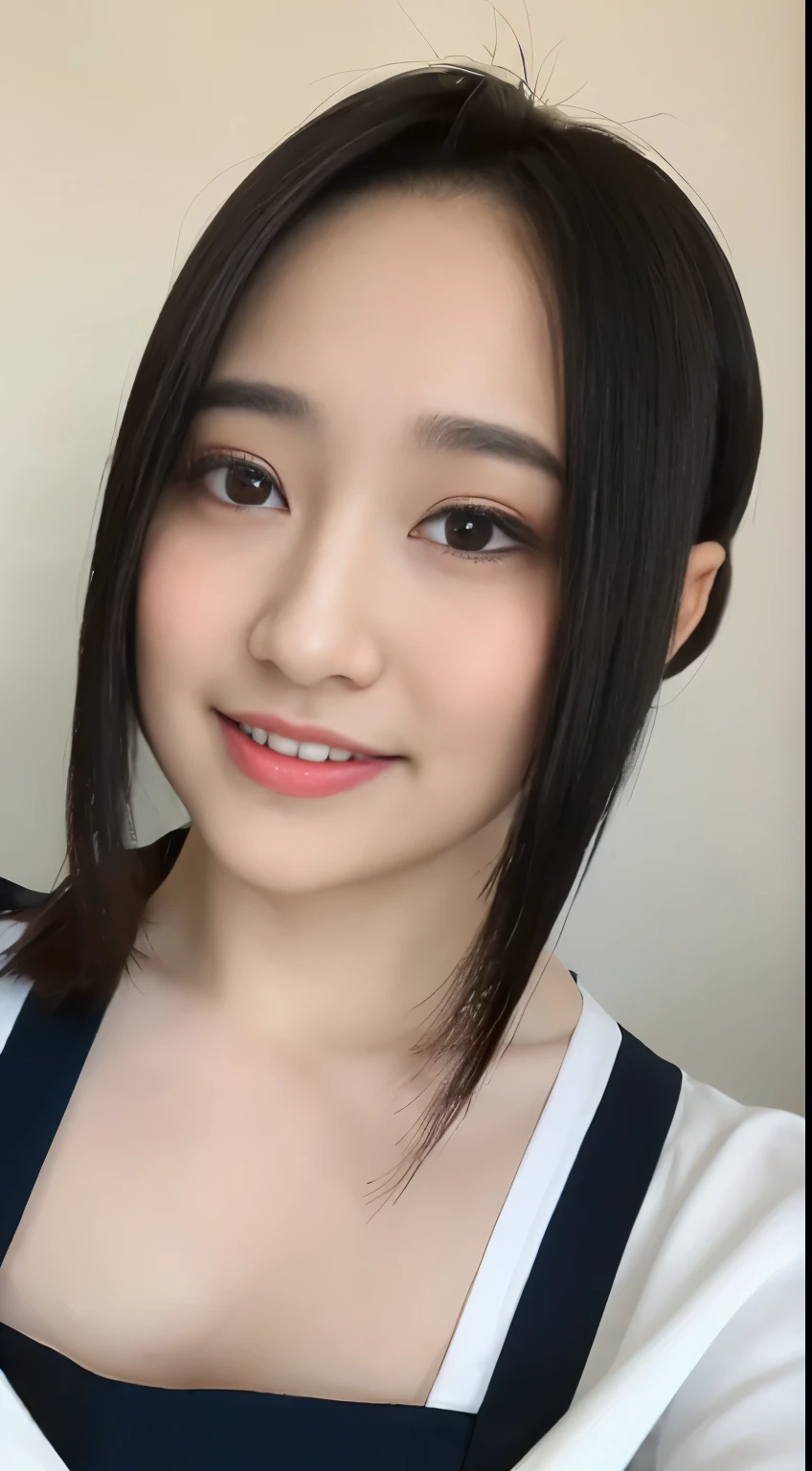 ((top-quality、8K、masterpiece:1.3))、1girl in、Apron naked、very beautiful face、Beauty of slim abs:1.3、(Casual Hairstyles、huge tit:1.2)、Apron naked:1.1、an ultra-Small Face、A detailed eye、二重まぶた、a smile、kitchin、focus、cleavage of the breast、teats, very big breast, nsfw,