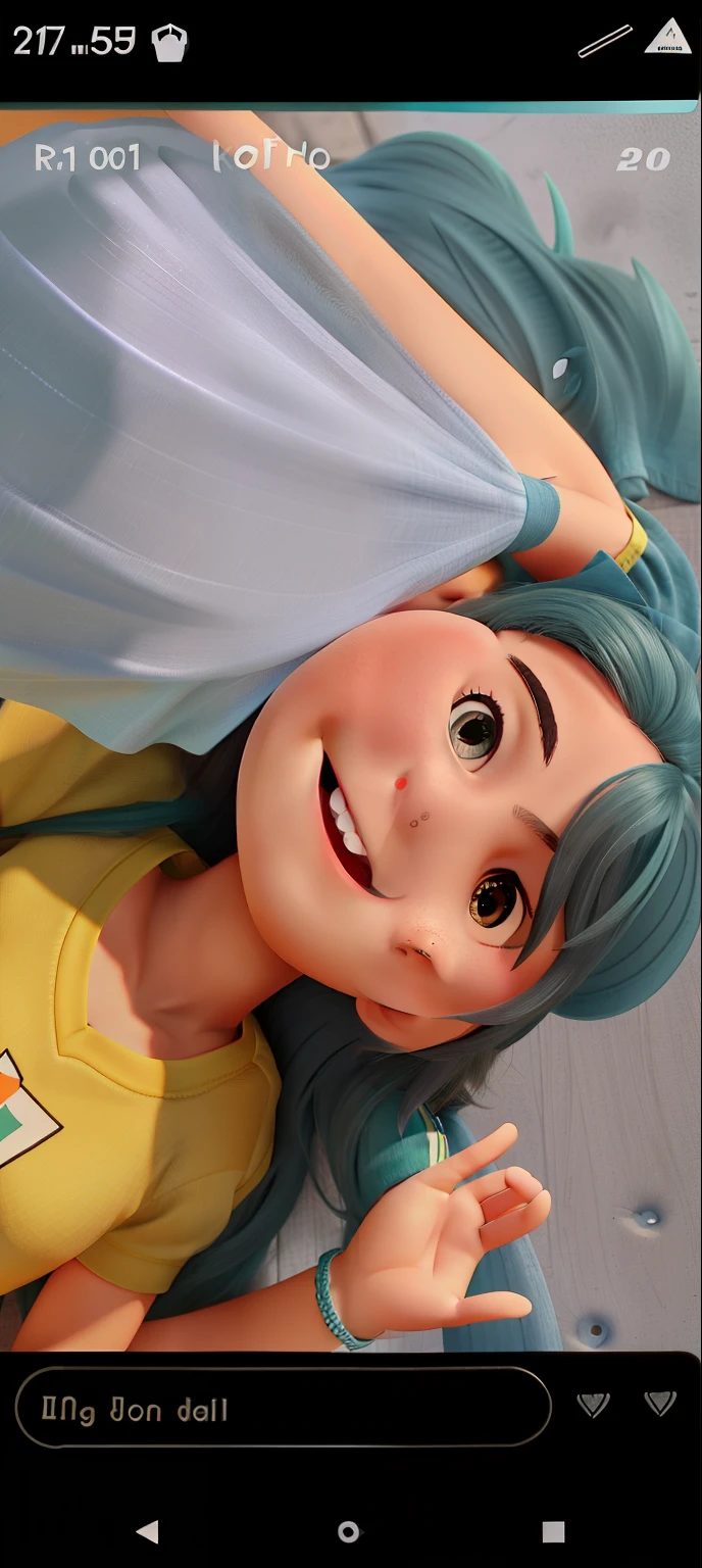 Uma com um lindo sorriso e aparelho nos dentes e de blusa amarela