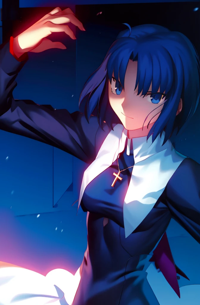 (best quality, 4k, 8k, highres,m asterpiece:1.2), (ultra-detailed:1.6), slender figure, (soft, delicate features:1.1), (vivid colors), ciel_(tsukihime), cowboy shot, 1girl, solo, (long sleeves black dress;1.4), chain, habit open, sad, looking at viewer, antenna hair, (ahoge:1), closed mouth, fingernails, breasts, medium breasts, cross, latin cross, cross, holding, necklace, nun, symmetrical, serious, (Shadowed:1.5)

