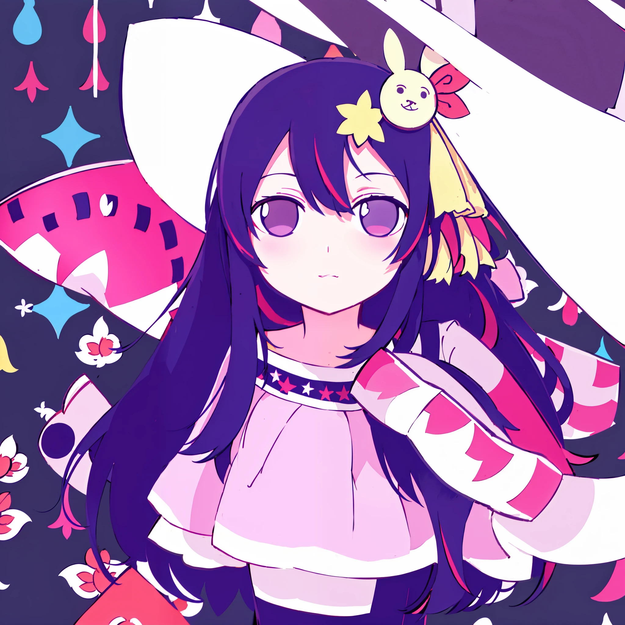 Hoshino Ai, long hair, purple hair, streaked hair ,purple eyes, star-shaped pupils, hair ornament, fumo