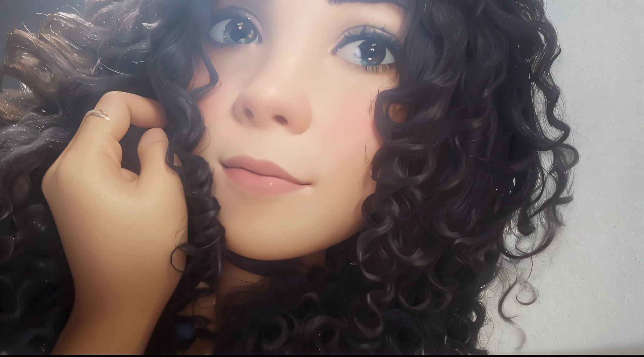 close de uma pessoa de cabelos cacheados, pastel de Maria Helena Vieira da Silva, tumblr, rococo, ultra hd, 32k uhd, #myportfolio