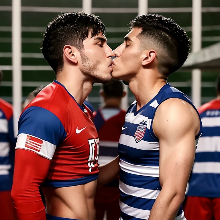 Capitan musculoso de futbol americano borracho y sin camisa, masturbated and kissed on the mouth by another twink guy smaller and thinner than him, bulto grande, solo en ropa interior, mostrando pectorales y abdominales completos,wet dreams, Great erection, besos, gay pornographic