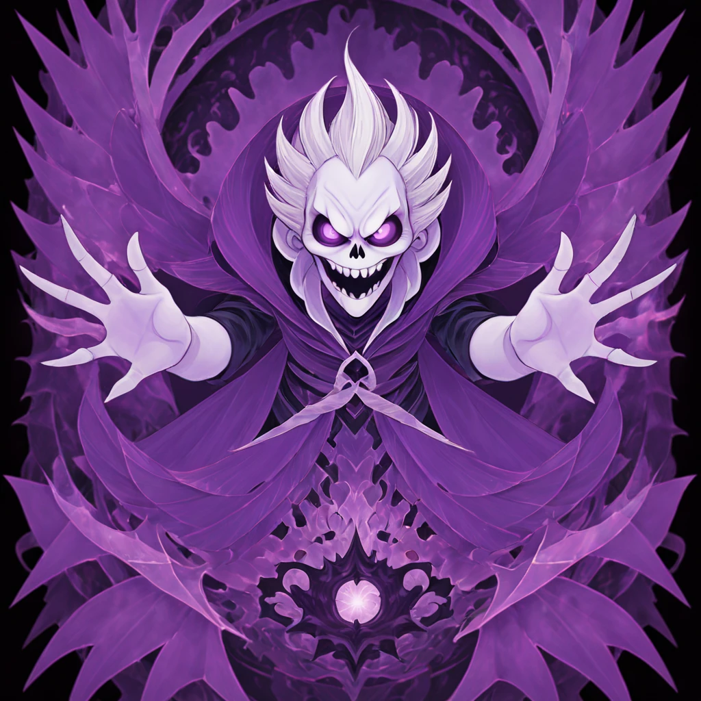 Purple spikey ghost with detatched clawed hands eyes glowing with hypnotic patterns and eating dreams, in card art style