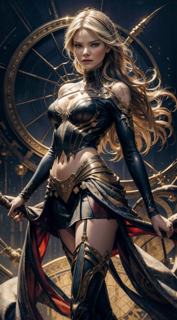 Jennifer Morrison、Sticking out the navel、newyork、She wears a torn Spider-Man suit,wearing a skirt、abstract photorealistic、artistic、Alphonse Mucha's painting(masterpiece、highest quality、High resolution:1.4)、detailed、複雑なdetailed、In 4K、color splash、line drawing、fibonacci、
