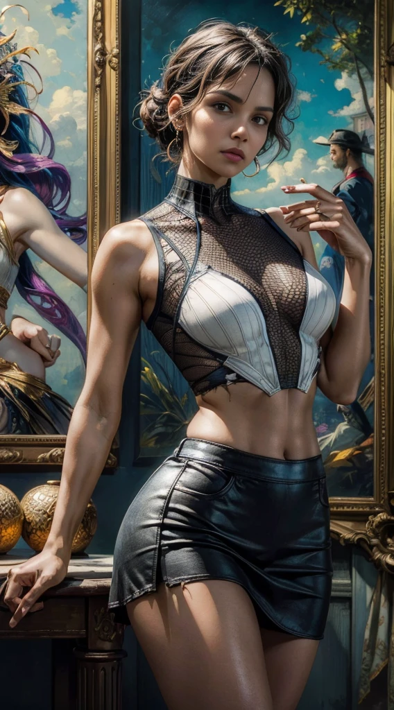 (High resolution)、(Skin Texture:1.4)、(Dark Skin:1.75)、(blonde:1.5).(Very short hairstyle),(Sexually harass a lustful 22-year-old blue-eyed woman:1.6)、(Provocative smile:1.4)、(Looking into the camera:1.5)、Perfect beautiful breasts、(Glamour body type:1.2)、(Nasty makeup:1.46)、(eyeliner、mascara、False eyelashes:1.23),At work、