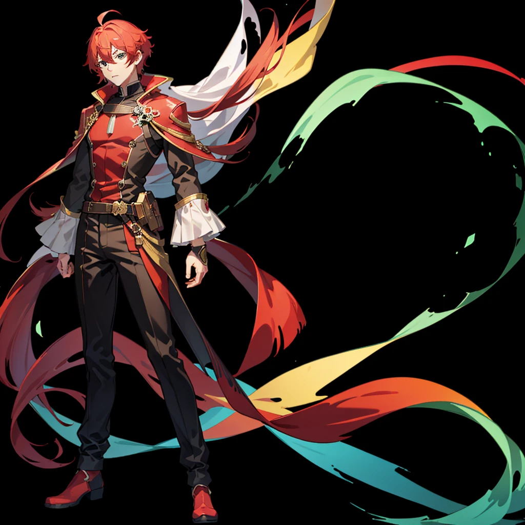 Full-body, (Live2D) (Transparent background) (Standing) (PNG) (Vtuber) Adult Male, Shoulder length red hair, green eyes, (Fantasy)
