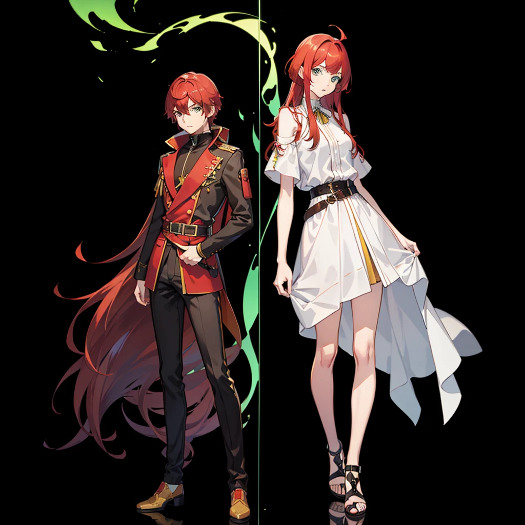 Full-body, (Live2D) (Transparent background) (Standing) (PNG) (Vtuber) Adult Male, Shoulder length red hair, green eyes, (Fantasy)