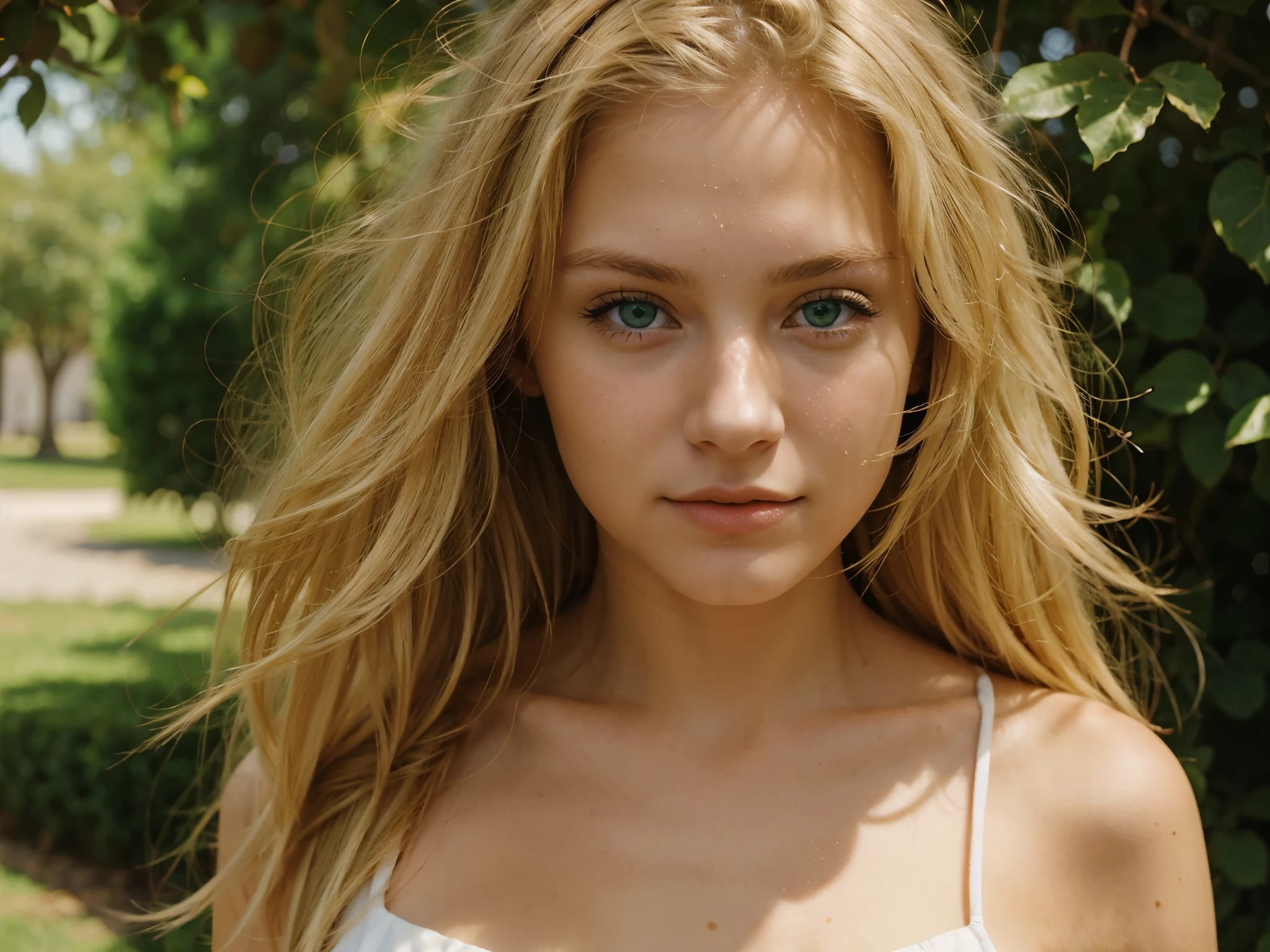 20 years old blond girl with green eyes