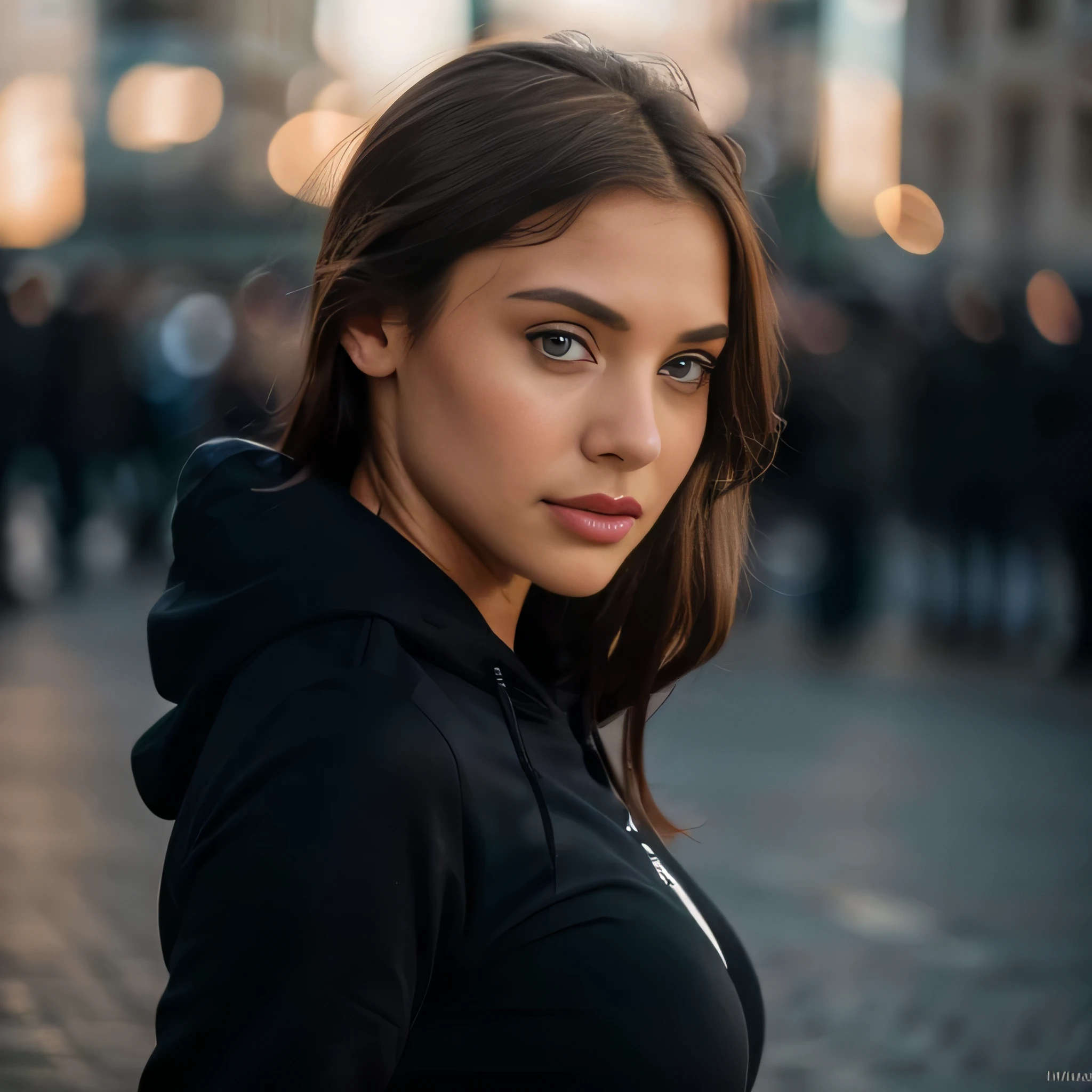 wearing black hoody and long black pants,RAW,, Nikon Z 85mm, award-winning glamor photography, ((best quality)), ((masterpiece)), ((realistic)), 22 years old, (long Brown hair), hazel eyes, tight round breasts, innocent, intricate details, highly detailed, sharp focus, professional, 4k, divine rays, hand model, stunning blue eyes, small, delicate, innocent, high resolution, high detail, sharp focus, soft , aesthetic, extremely detailed, photo_\(ultra\), photorealistic, realistic, post-processing, maximum detail, roughness, real life, ultra-realistic, photorealism, photography, 8k uhd, photography,SILHOUETTE,RUSSIAN FACE