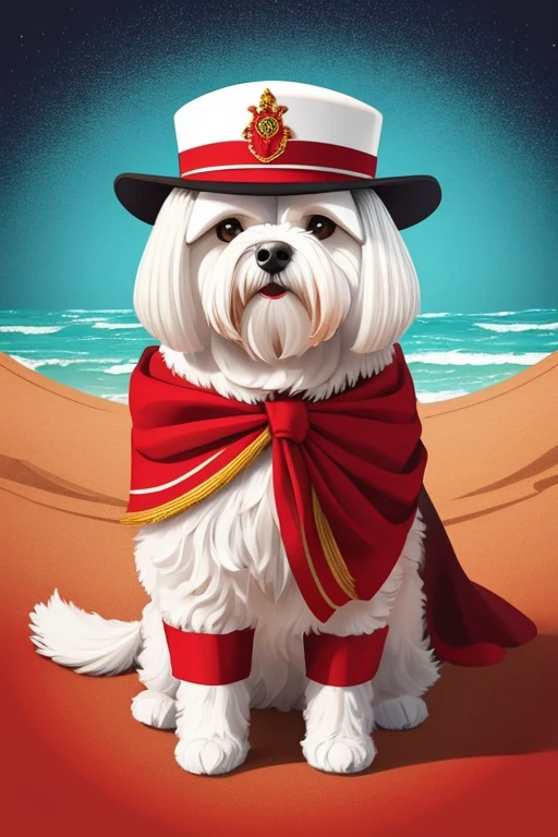 [   (((Create a print art or vector art of just the Maltese Dog))) de pelo muito longo  e cor de pelo albino, brincando com seus Brinquedos em um lindo quarto fofo,  Dog with an expression of happiness when he sees his owner, Cachorro com boca aberta, breed dog ,  German dwarf spitz, Lulu of Pomerania, Maltese ,Yorkshire Terrier, lindo Maltese posando para uma foto usando roupas fofas,   fofo usando vestido fofo de princesa, luxurious hat, ties, Bandanas, vestido, cores fofas, children&#39;dog clothing colors. low angle view, eye level shot (virilha),Just huge morbid thighs, gordinhas, extremamente grossas;,rima de trabalho, melhor qualidade, (Vista frontal), (vista da minhoca&#39;olhos), perspectiva do olho do minhoca, low angle. ,(corpo todo:1.2),fundo simples, obra de arte,melhor qualidade,(fundo gradiente vermelho:1.1)    ] Heraldic silhouette, logo masking style illustration, Direction: Dan Mumford, por Greg Rutkowski, por James Jean, fundo preto, arte de fantasia, misterioso, realista, majestoso, cores ricas e vibrantes, alto contraste, seamless water brand, Art Station, deviantart, driblar, bolha vermelha, Teepublic, sharp focus, simples, hiper detalhado, Desenho detalhado, vetorizar, contorno, isometric style, 8k."