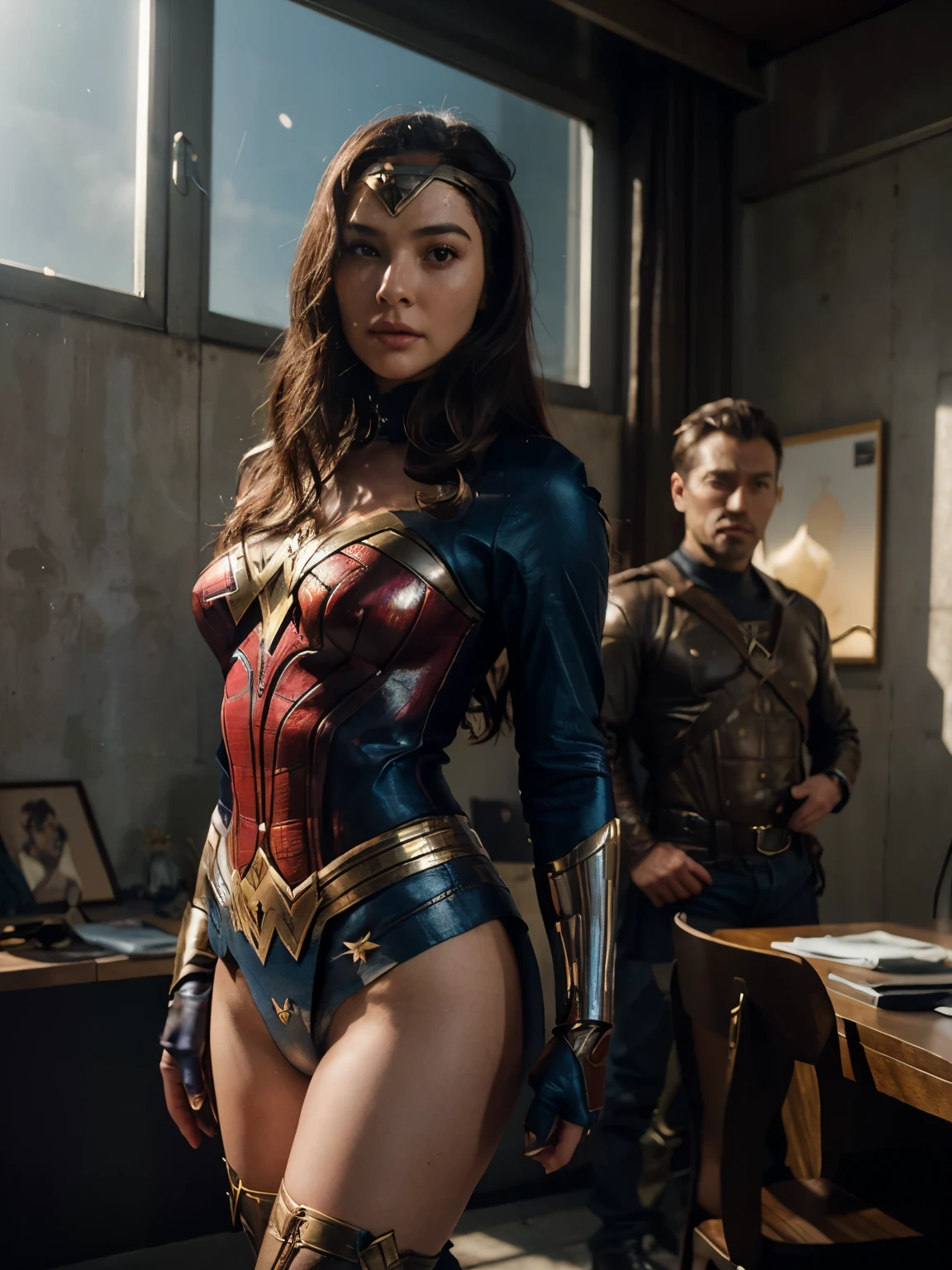 Un gros plan d’une femme en costume avec un groupe d’extraterrestres, James Jean lumière douce 4k, wlop : :, Style art-déco, Portrait de Wonder Woman, inspiré par Noriyoshi Ohrai, Tendances sur Artstaion, fille soldat mécanisée, ski-fi : :
