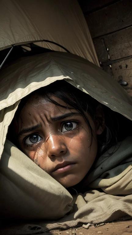 (Quality tags: masterpiece, high resolution, photo-realistic:1.3), a poignant image illustrating the bitter reality within Gaza's refugee tents, (weary faces of displaced individuals reflecting the harshness of their situation:1.2), a visual narrative of the challenging conditions in the makeshift shelters, (subdued atmosphere portraying the weight of displacement:1.2), a scene charged with the stark reality of life in the refugee tents, (turbulent atmosphere reflecting the hardship faced by the inhabitants:1.1), a somber ambiance within the confines of the temporary dwellings, (subtle details highlighting the worn-out conditions and expressions:1.1), portraying the harsh and heartbreaking realities of life in the tents, (dynamic composition focusing on the weary faces and the tent environment:1.2), a powerful portrayal of the profound impact of displacement, (vivid representation of the emotional turmoil:1.2), creating a visually striking and emotionally charged illustration.