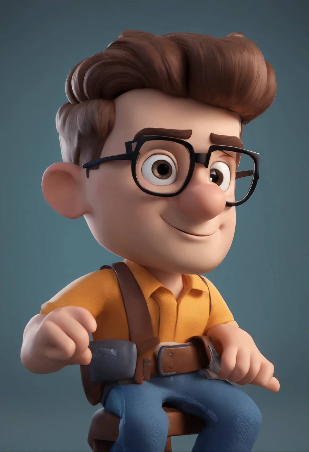 Cartoon character of a man with black glasses and a blue shirt, animation character, Caractere estilizado, animation style rendering, 3D estilizado, Arnold Maya render, 3d stylized rendering, toon rendering keyshot, Personagem 3D, Personagem 3D, Stylized 3D rendering, 3D character rendering, personagem de desenho animado, Personagem de close up, Pose de personagem, (Estilo Pixar) (master piece:1.2) (Bokeh) (better quality) (pele detalhada) (textura detalhada) (8k) (argila) (Cinematic lighting) (sharp focus