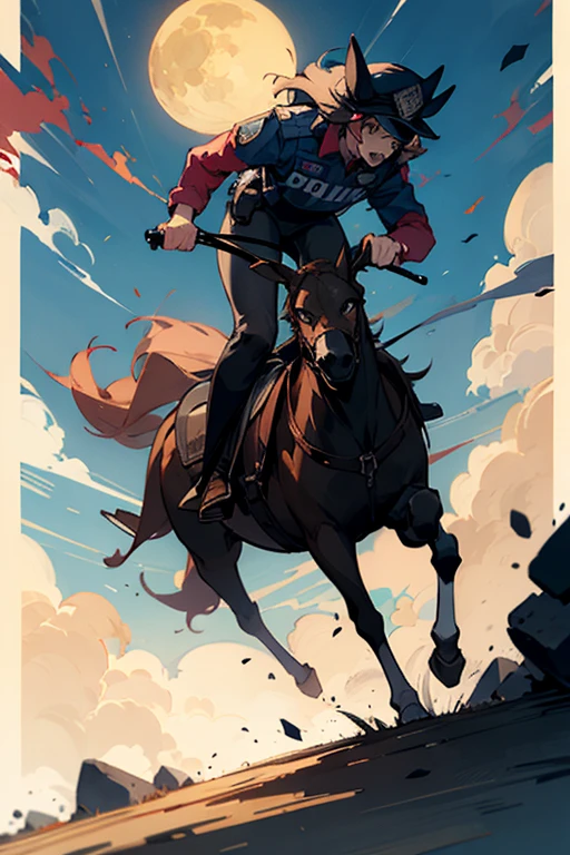 Police werewolf riding horse