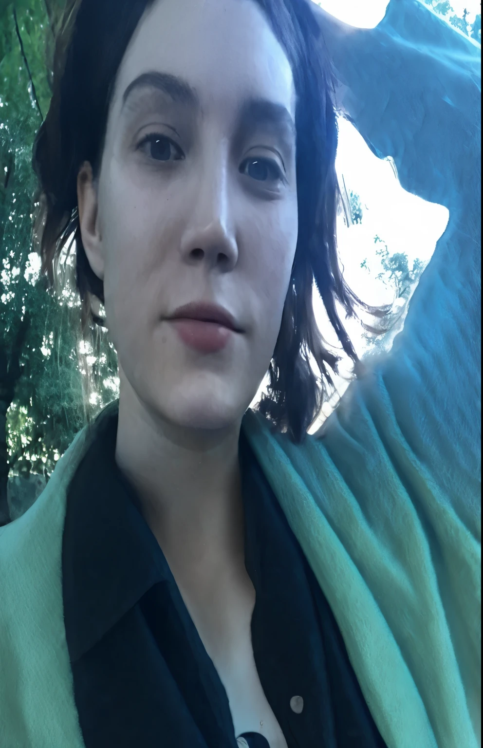 arafed woman in a green cardigan posing for a picture, with pale skin, without makeup, selfie of a young woman, taken in the early 2020s, androgynous person, very very very pale white skin, around 1 , very very pale white skin, with high cheekbones, wearing a green sweater, cait miers