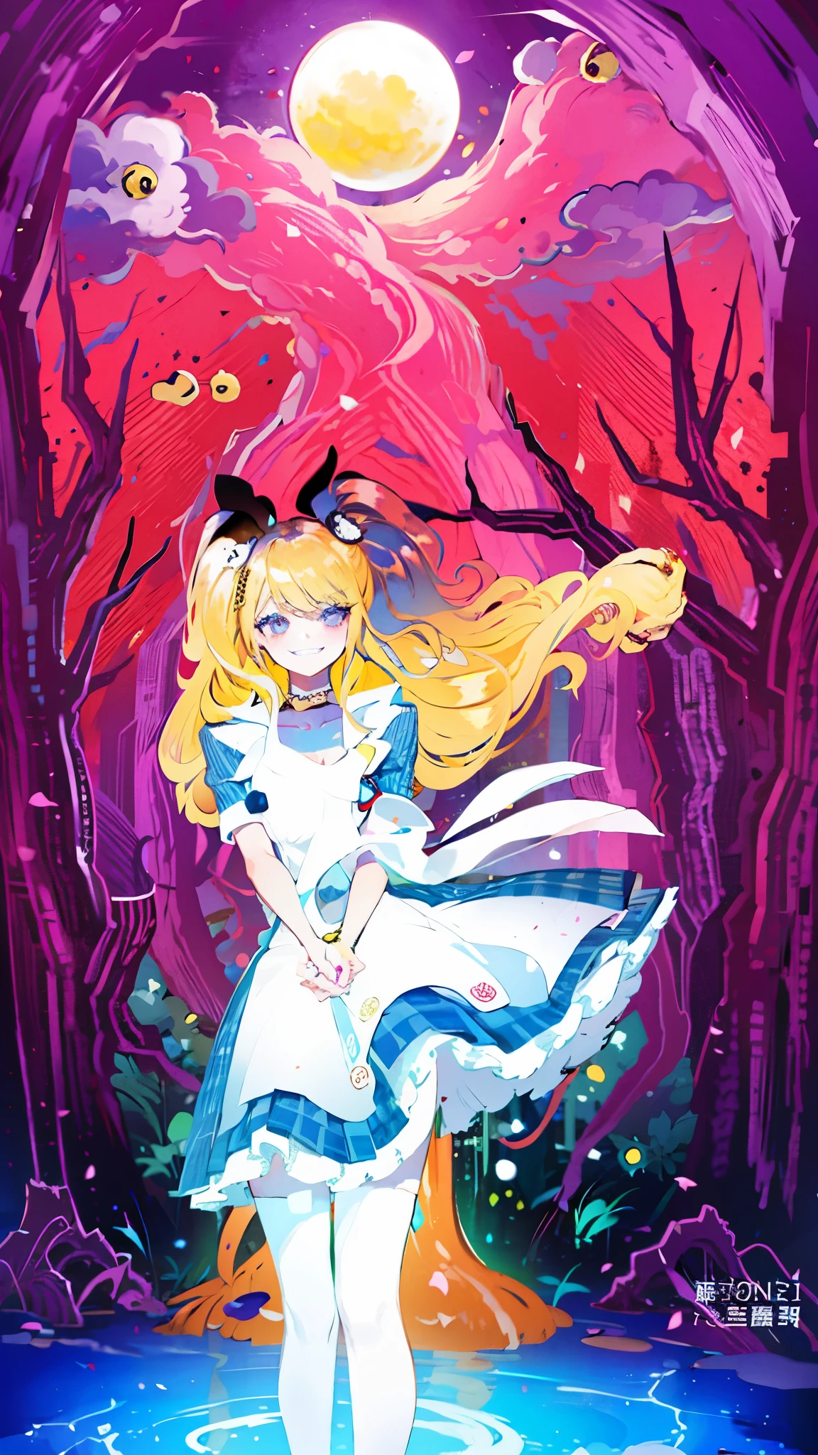 masterpiece, best quality, full body,
1girl, bangs, black choker, black necktie, blonde hair, blue skirt, blush, bracelet, breasts, choker, clothes around waist, collarbone, collared shirt, cowboy shot, dress shirt, ear piercing, eyebrows visible through hair, gradient hair, grin, gyaru, jewelry, kogal, long hair, looking at viewer, loose necktie, necktie, piercing, plaid, plaid skirt, pleated skirt, red eyes, ring, school uniform, shirt, skirt, smile, solo, white shirt,
street, sky, cherry blossoms, petals,illustration, (magazine:1.3), (cover-style:1.3), fashionable, woman, vibrant, outfit, posing, front, colorful, dynamic, background, elements, confident, expression, holding, statement, accessory, majestic, coiled, around, touch, scene, text, cover, bold, attention-grabbing, title, stylish, font, catchy, headline, larger, striking, modern, trendy, focus, fashion,