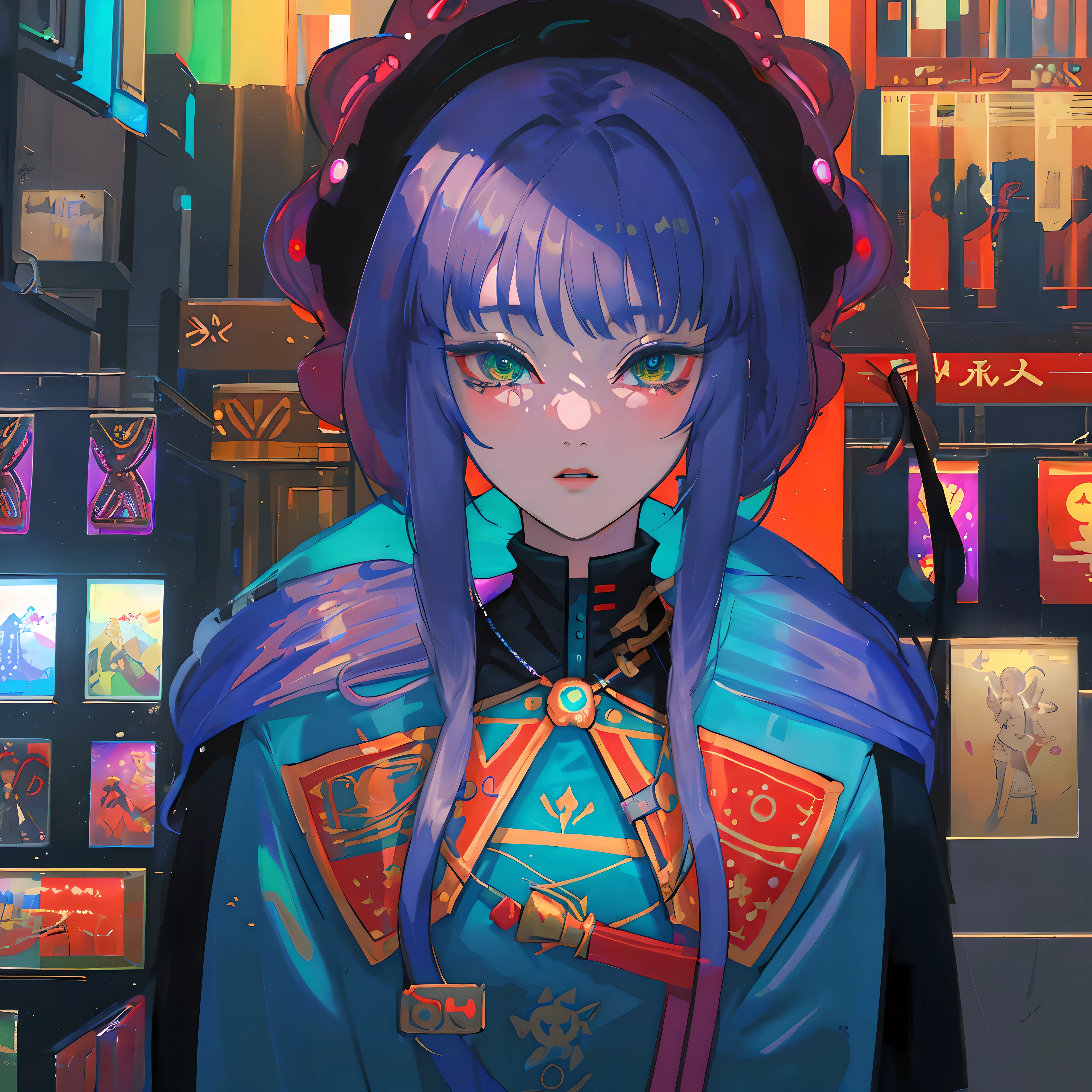 Obra maestra,(((una mujer con traje espacial,))) cyberpunk, ultra detallado,8k, colores vivos.