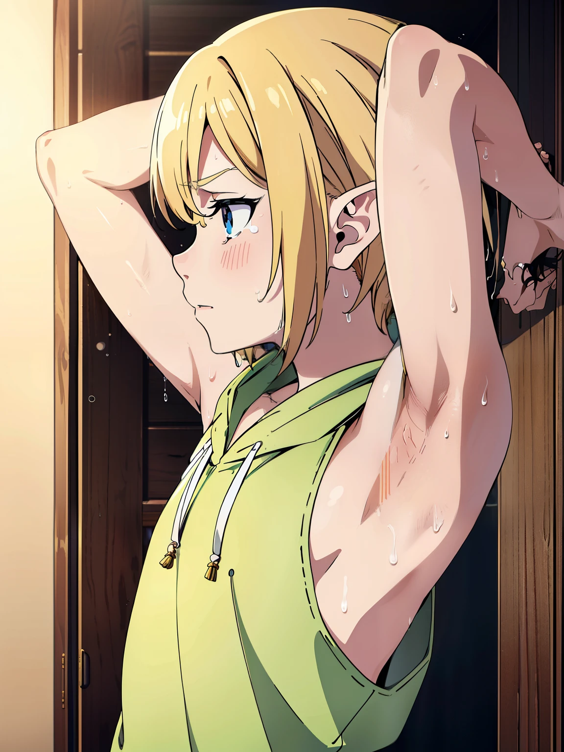 NSFW,masterpiece,best quality,Zelda\(PRİNCESS\),POV,cowboy shot,1girl, flat chest,short_hair,naked, (embrassing,blush:1.2),(vapor:1.0),(wet:0.8),(Sweat:0.8),bedroom,on the bed,lying
