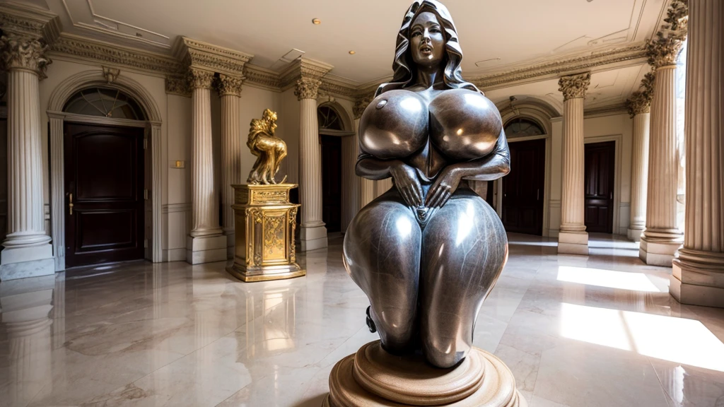 group of bimbo polished stone statue, extreme voluptuous statues, entrance hall, (UHD photo, highres, high saturation)