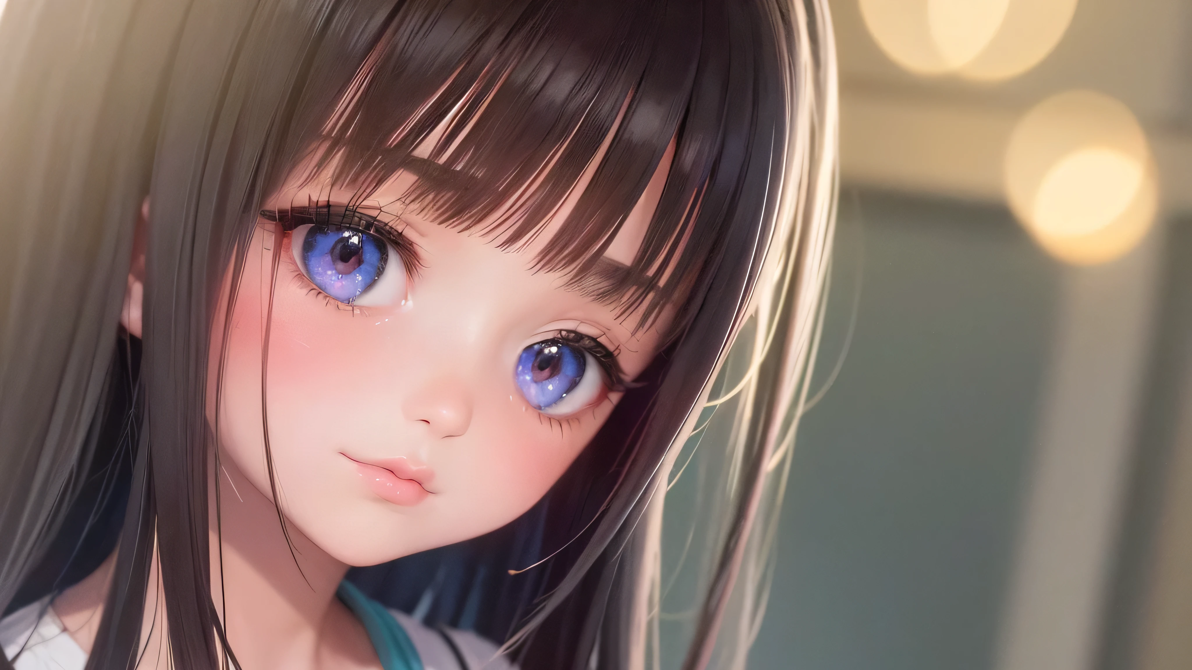 High resolution, Highest quality, super high quality, Very detailed, Cinema Lighting、living room、uniform、Embarrassing、Sweaty、Sweat、Eyes from below、Girl seen from the floor、Low Angle、 See through、