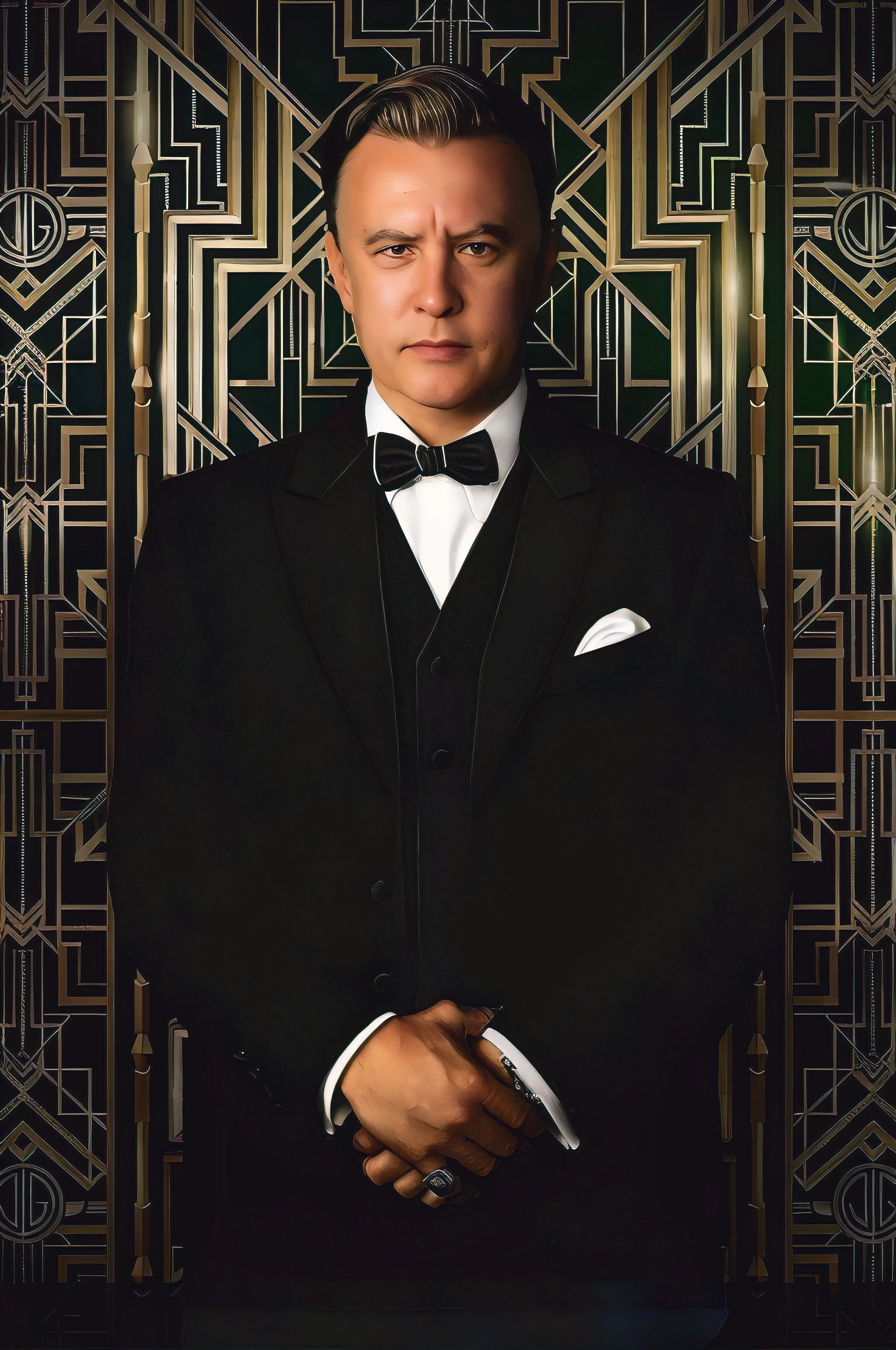 Image Arfed d'a man in a tuxedo and no papillon, Christopher Walken, Photographie par Christopher Walken, personnage d'affiche de film, 1920s film actor, Portrait de Tom Hanks, Photo d'affiche, Charles, Affiche du personnage, Christophe Waltz, Tom Hanks, inspired by Edward Corbett, Portrait of Leonard DiCaprio, inspired by John La Gatta, "Leonardo DiCaprio