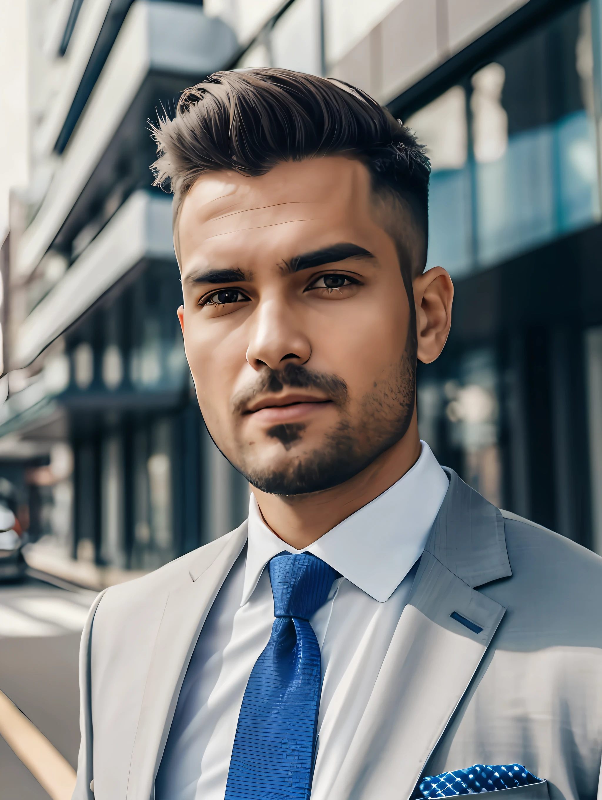 obra-prima, Foto de alta qualidade de um homem de terno e gravata, in front of the building, foto James Baines,alto detalhe facial, Um olho detalhado, Um olhar aberto, fechar-se, Popular no Pexels, Uma nova objetividade, foto, O Efeito Sabatier.