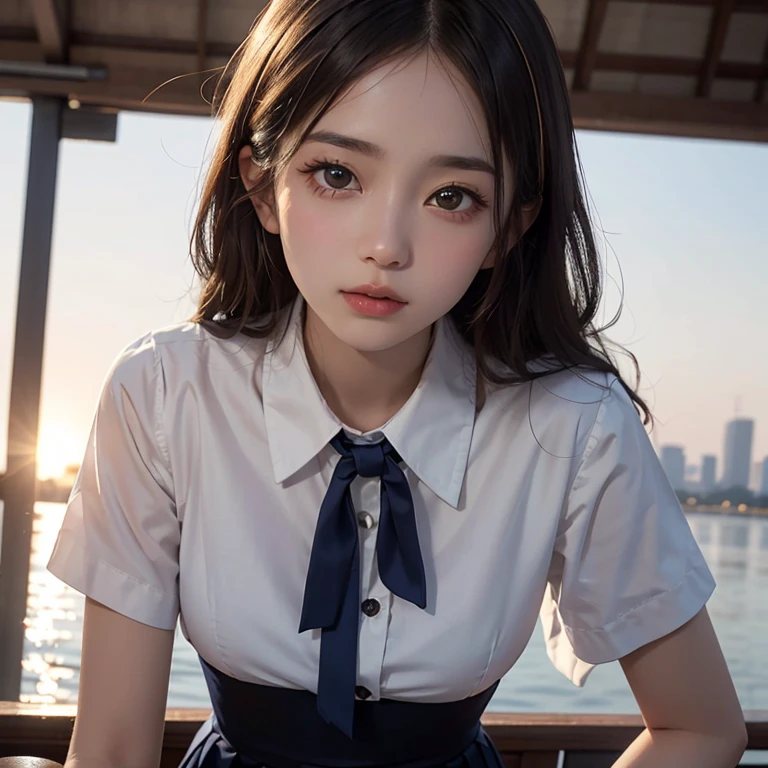 1 beautiful young girl, Pretty Face, (slim body:1.2), Practical, Extremely detailed CG unified 8k wallpaper, Very detailed, High-resolution original color photos, Professional photography, Practical portrait, light, Beautiful and detailed, (Beautiful breasts), (cleavage:1.2), (School uniform with wide open chest:1.5), (mini skirt:1.3), (Very small white lace panties:1.5), (Squat:1.1), Camel hoof detail, indoors, School, (best quality:1.4), Super Detail, high quality,