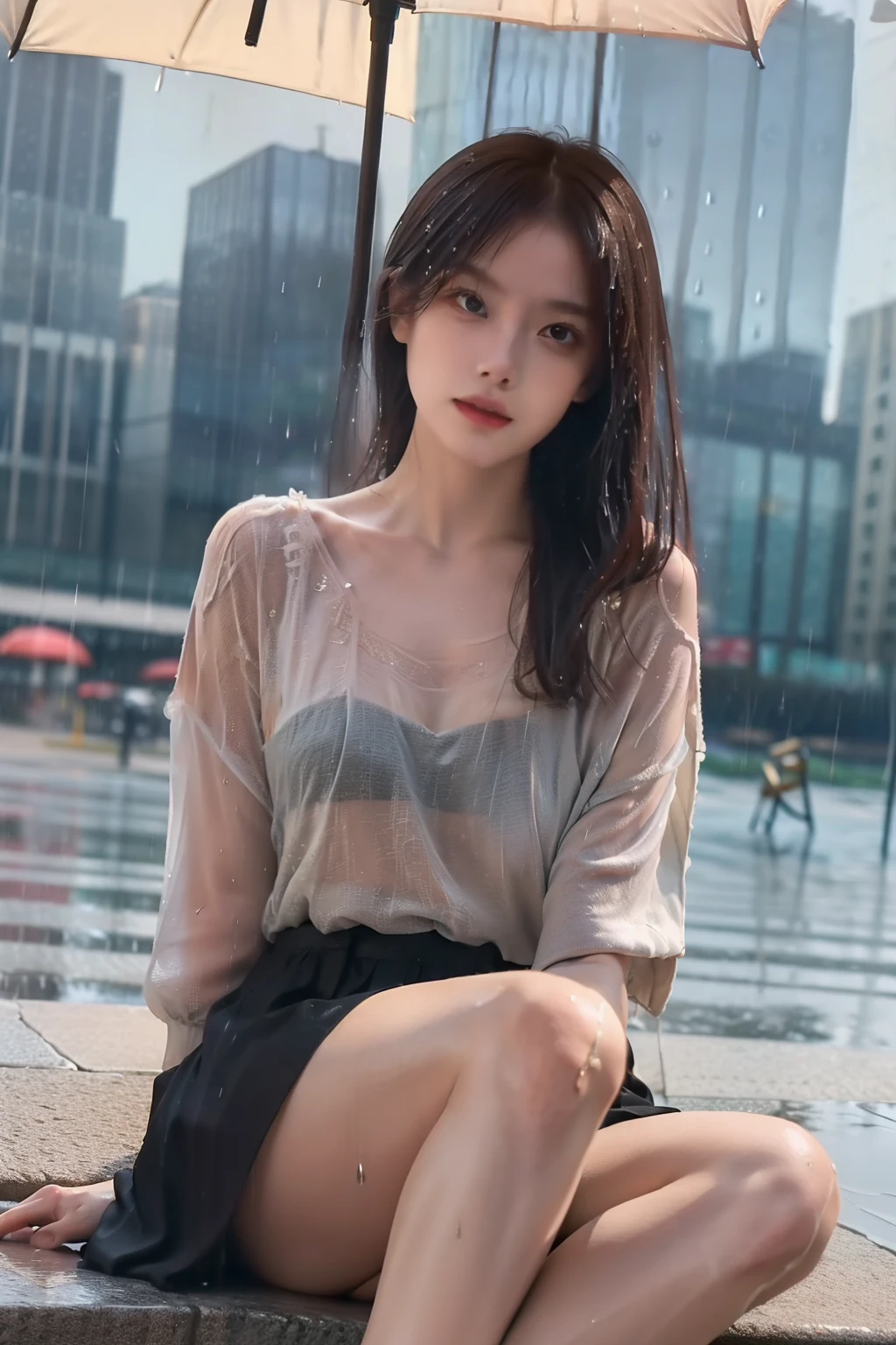 (exquisite girl:1.5),(anatomically correct:1.4),(Sitting on a rainy day:1.5),(Wear a split dress:1.2),(perfect face shape:1.3),(Leg length:1.3),ultra high definition, Ray tracing, reflected light,Correct structure,high detail, Fade shadow contrast, face illuminated ,light,Super details, high quality, high detail, best quality, 16k,high contrast,