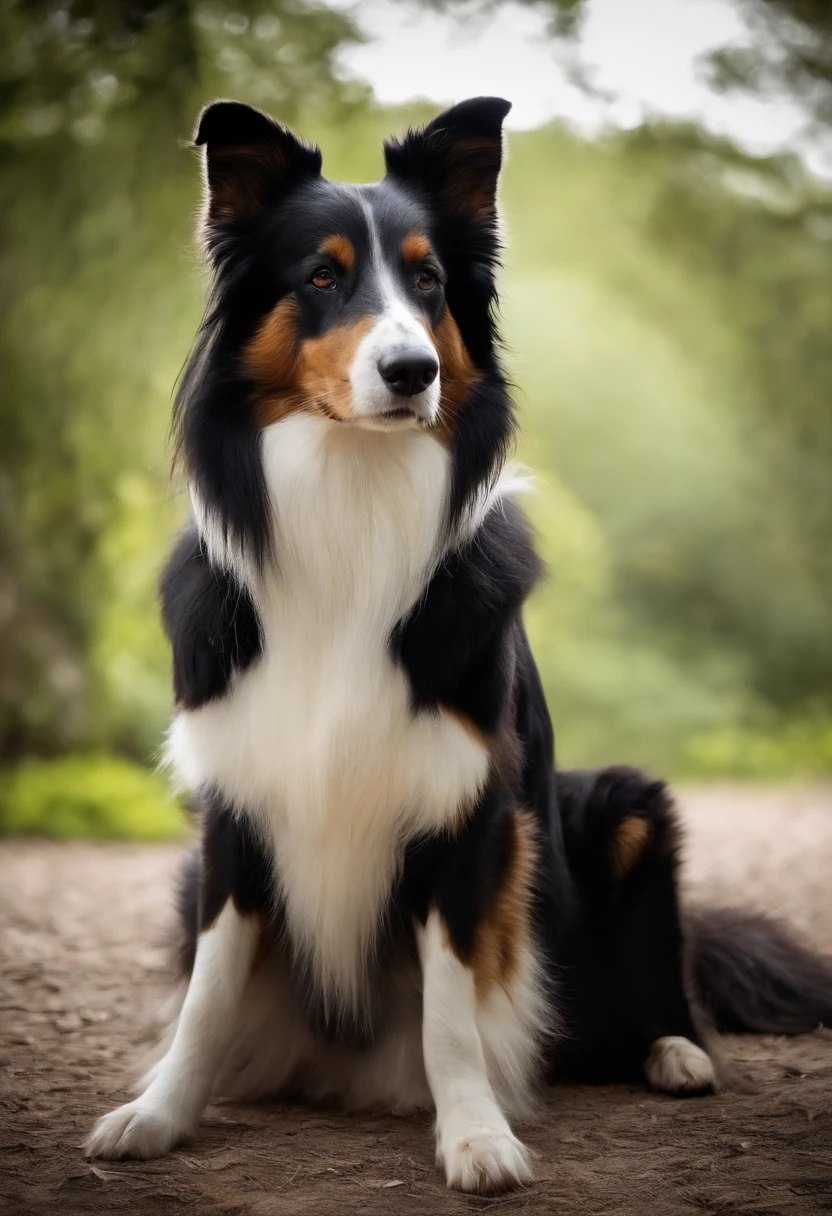 8k，obra-prima，alta qualidade，Collie or border collie dog, ele veste roupinhas fofas, ele usa roupa de pets, estilo desenhos animados，figura de pau，linhas de trabalho，illustration，Q version，Under the tree，Sente-se e coma caqui