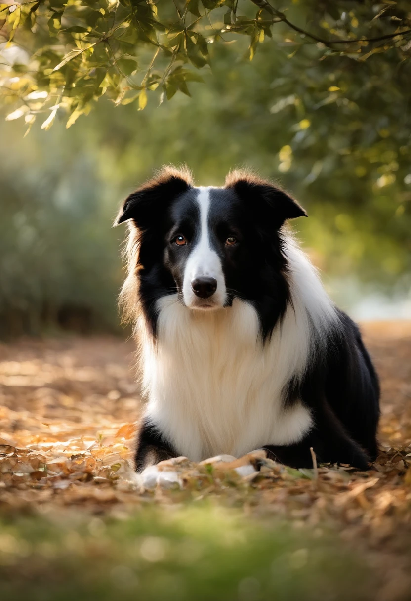 8k,obra-prima,alta qualidade,Collie or border collie dog, ele veste roupinhas fofas, ele usa roupa de pets, estilo desenhos animados,figura de pau,linhas de trabalho,illustration,Q version,Under the tree,Sente-se e coma caqui