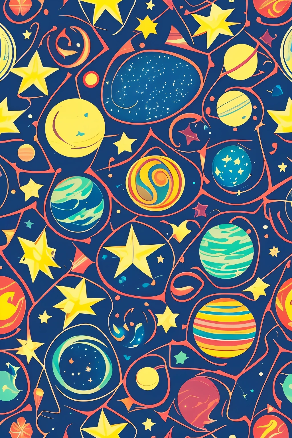 Create a seamless repeating pattern of celestial elements, such as stars, moons, and galaxies, in dreamy, cosmic colors, for a tile design. This high-definition, AR1:1 aspect ratio design features intricate details of twinkling stars, glowing moons, and swirling galaxies that appear surreal and mesmerizing. The vibrant hues of the cosmos come to life in stunning 8K resolution, making this image a captivating addition to any space-themed project or interior décor. --tile --ar1:1 --s2 (Seamless repeating pattern of cosmic celestial elements in dreamy, cosmic colors for tile design