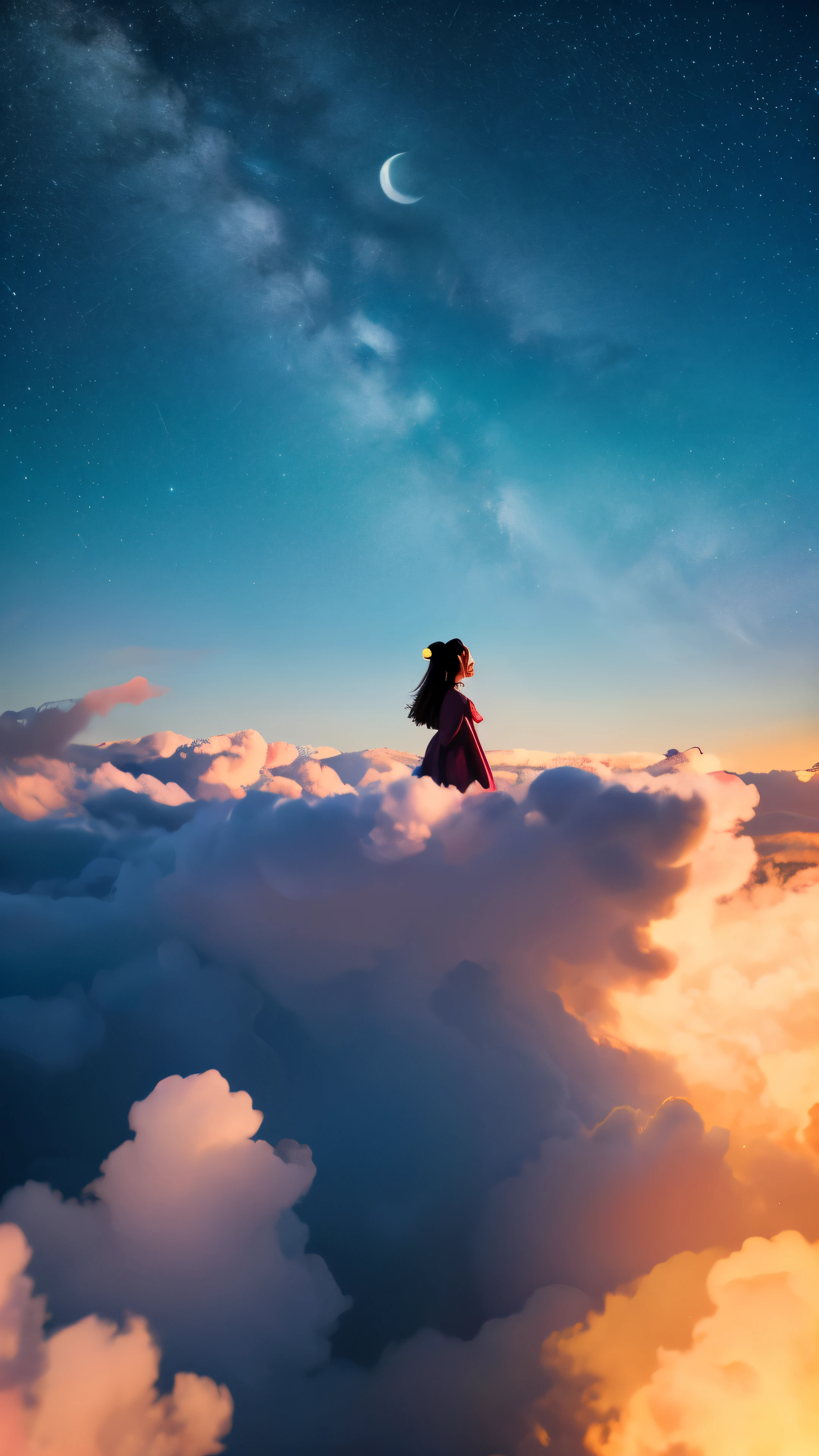 masterpiece, highest quality, movie stills, one girl, floating in the sky, cloudの少女, cloud, (close: 1.1), bright, Happy, fun, soft lighting, (bauhaus, shape, line, abstract: 1.1), Panda ears