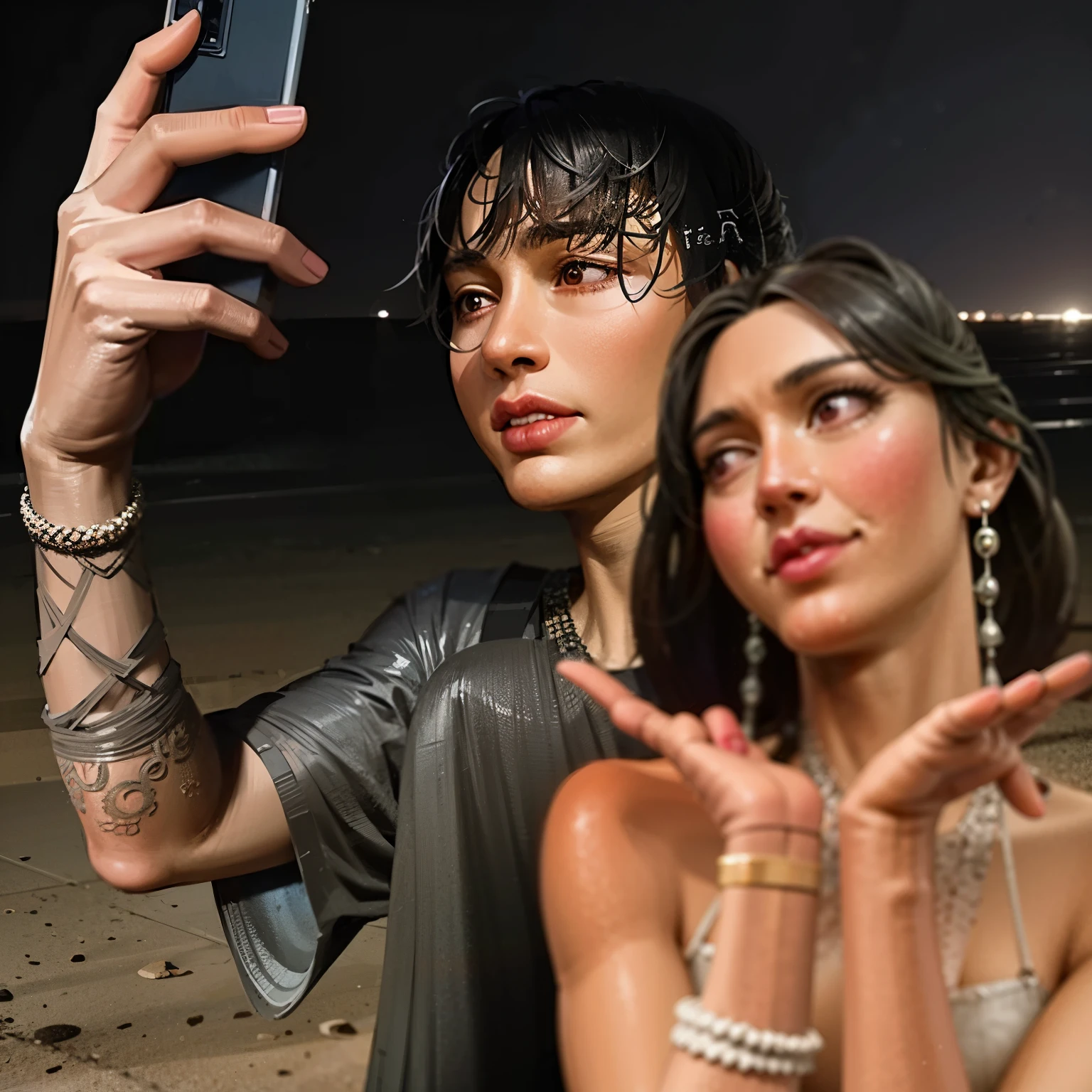 There's a man and a woman taking a selfie on the beach, inspirado em Zhu Da, they are pixivs and junji, cai xukun, Jordan Grimmer e Natasha Tan, ruan jia e brom, vazou image, , & junkook, oc, vazou