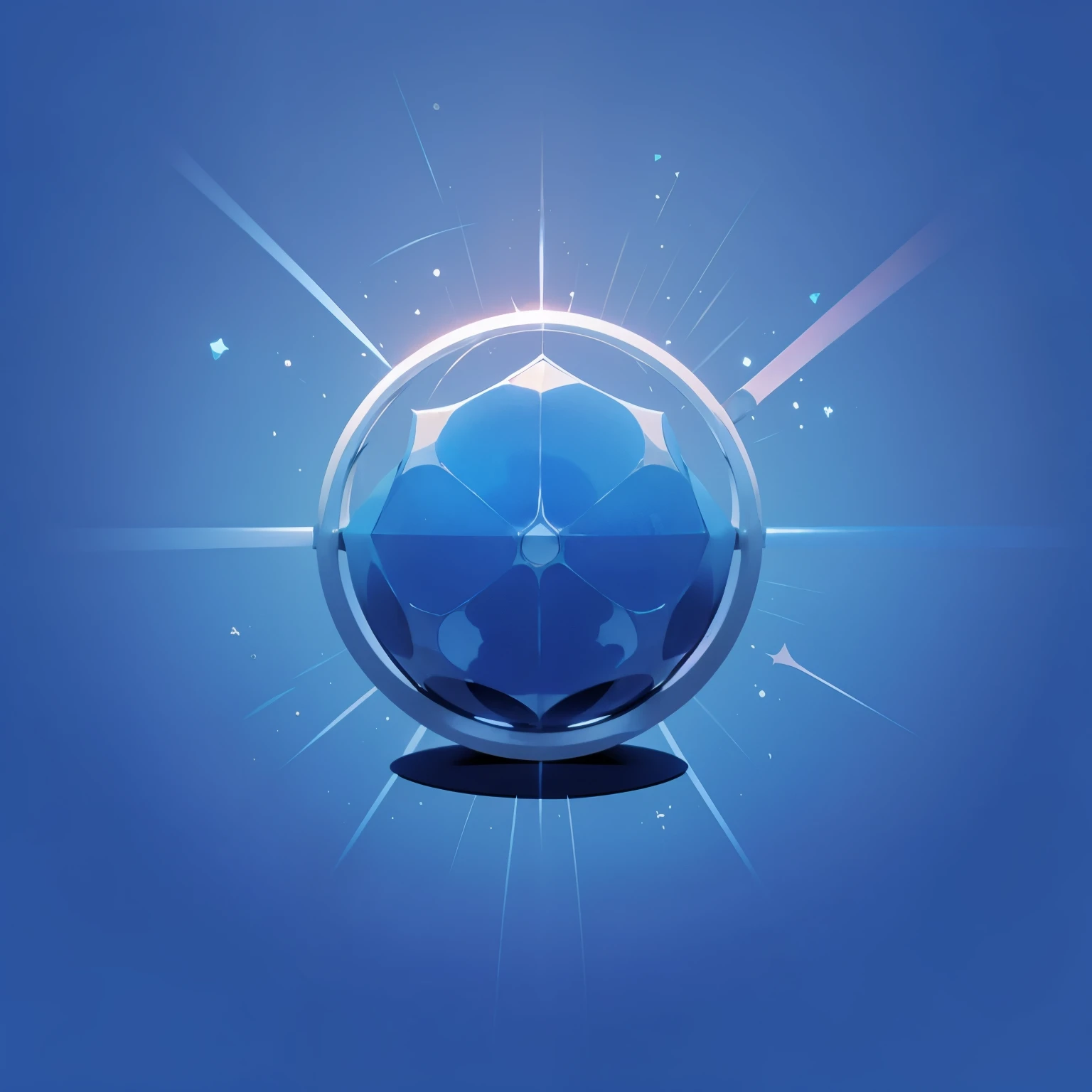 a blue energy sphere, with a katana in the middle, pastel tone, minimalist symbol, centered, anime style