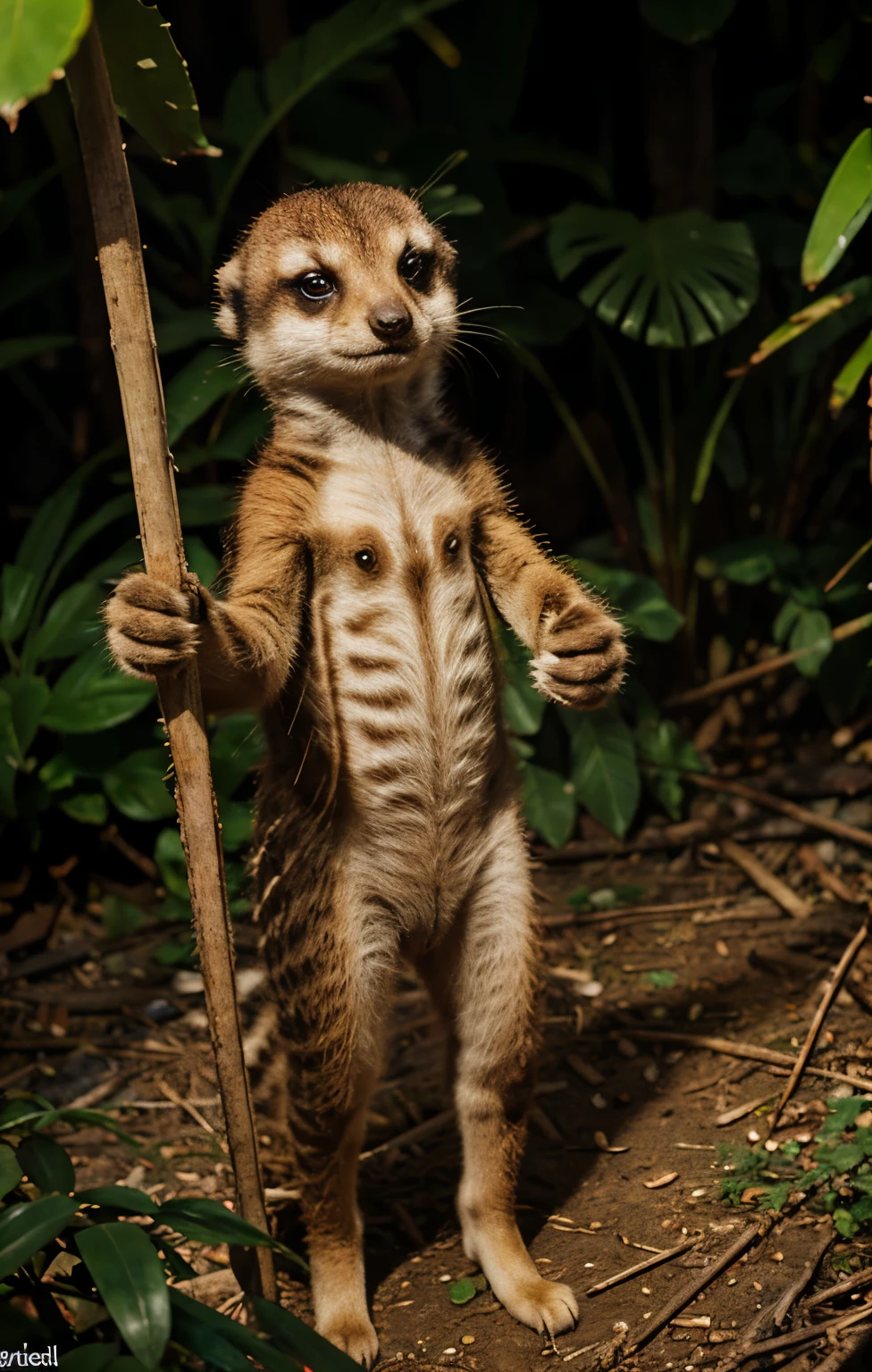 Meerkat, suit, high quality in jungle, 4k, hdr, realistic, animal