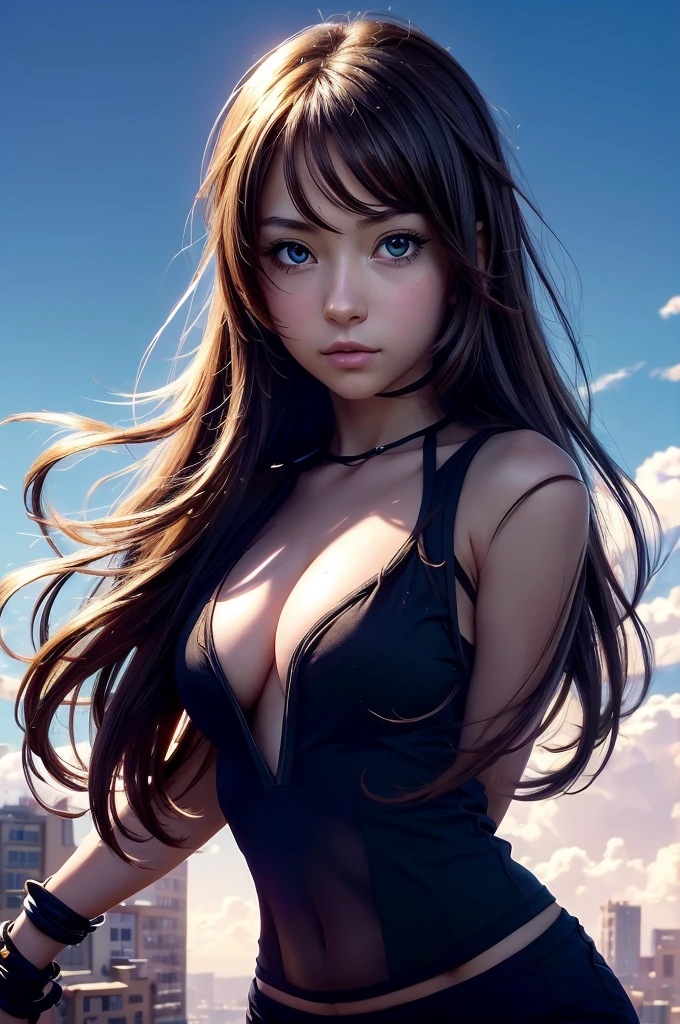 (anime),(cute)(masterpiece), (highest quality),1 girl,Upper body,(double exposure:1.2),(simple background:1), (cinematic angle),(dynamic angle),messy long hair,(low contrast),(flat color:0.7)