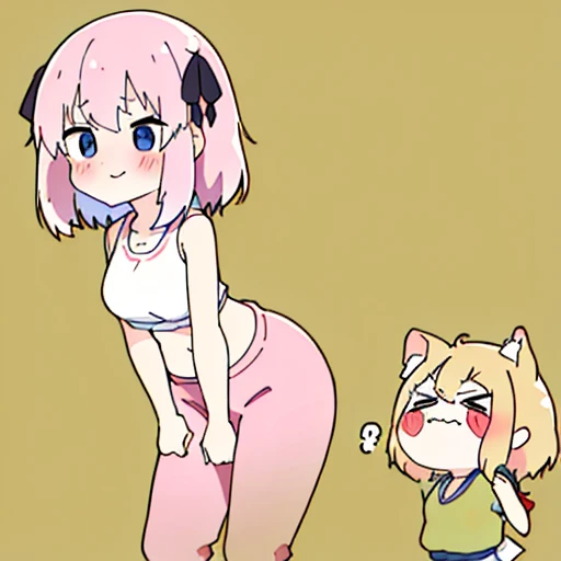 (master piece、super detail、highest quality、8k、32K、High resolution、Kyoto Animation Style Anime Illustration、highest qualityの公式アートの特徴: 1.6)、(caregiver) 、cute女の子 1 人、solo、Are standing、whole body、predecessor、Makeup、cute、: 1.3)、(Loli:1.2)、(cute:1.5)、セクシーなcute女の子、Morning park during a run、shortness of breath、(Sweat)1.4、Satisfied smile、Wearing a light brown sports bra and jogger pants、Transparent shirt、Soft and clean focus、Realistic lighting and shading、Active、dynamism、(light pink hair、twin blade、long hair、hair ribbon、cuteリボン: 1.1)、thin eyebrows、big breasts、women stink、fart、shyness、blush、Gas comes out of the butt、put pressure on your face、lots of gas、My body trembles、Hip Attack