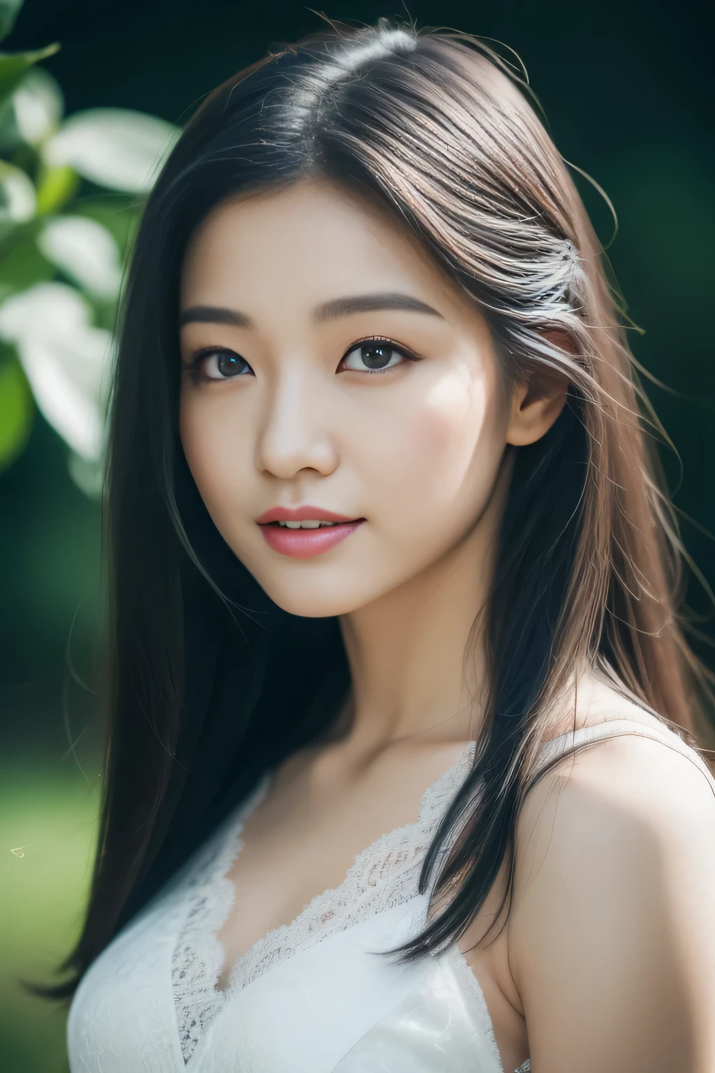 (highest quality, 8K, masterpiece:1.3)) , (one person: 1.4), 1 girl, korean woman, goddess, 25 years old, portrait photography, high contrast, God perspective, aperture F1.2, Focal length 24mm, ( whole body: 1.2), smile, pose for a photo, Fine Lace, slip dress, Simple Cut dress, Branded Dresses, Simple Cut, long black hair, tied hair, Highly detailed skin details, detailed fabric texture, heavy rain