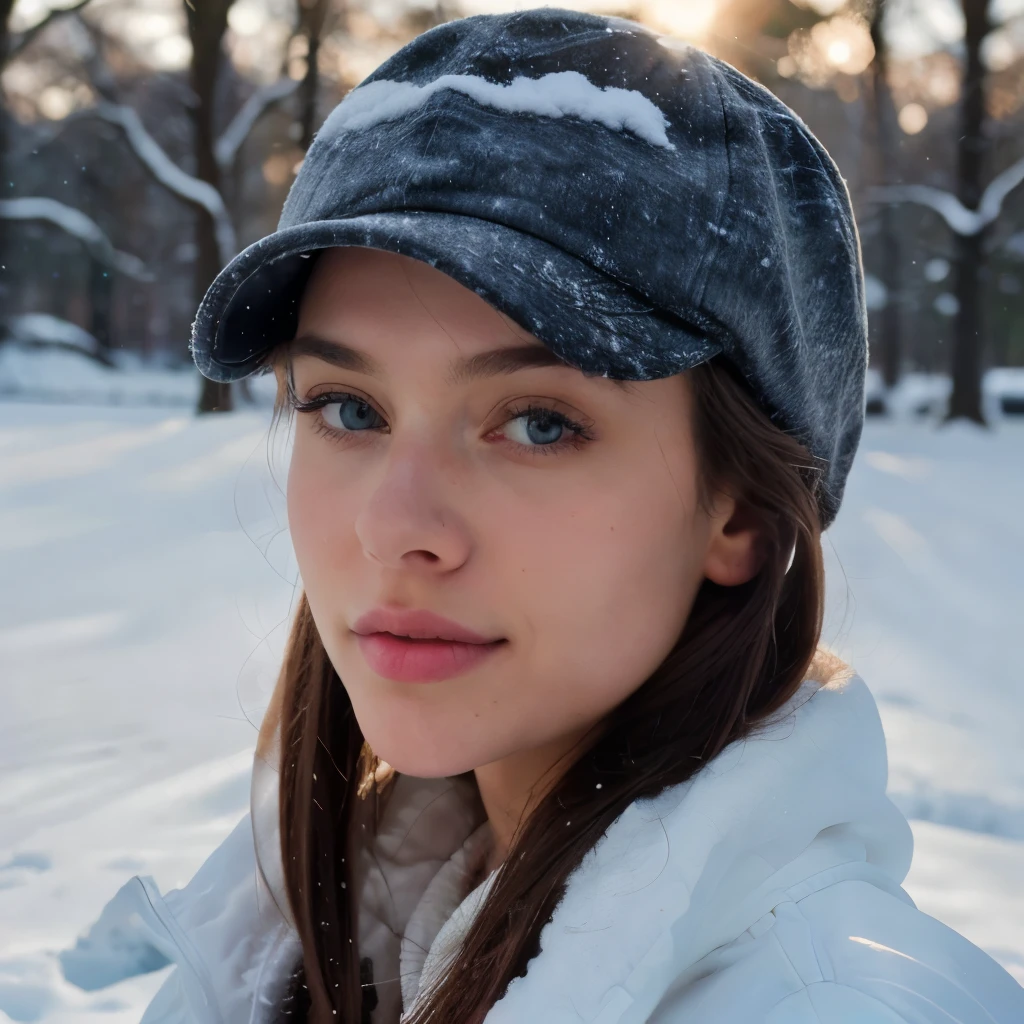 fully nude,(best quality)), ((masterpiece)), ((realistic)), nfsw, beautiful woman in the winter full of snow ,playing in snow , seducing , 22 years old, wearing a cap on brown hair, hazel eyes, athletic breasts, innocent, intricate details, highly detailed, sharp focus, professional, 4k, divine rays, hand model, stunning blue eyes, small, delicate, innocent, high resolution, high detail, sharp focus, soft , aesthetic, extremely detailed, photo_\(ultra\), photorealistic, realistic, post-processing, maximum detail, roughness, real life, ultra-realistic, photorealism, photography, 8k uhd, photography,SILHOUETTE,full image from head to legs front standing, Looking at camera with smile, with girl friend , nfsw