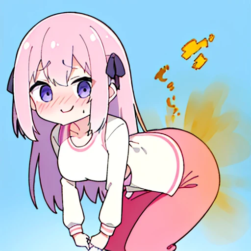 (master piece、super detail、highest quality、8k、32K、High resolution、Kyoto Animation Style Anime Illustration、highest qualityの公式アートの特徴: 1.6)、(caregiver) 、cute女の子 1 人、solo、Are standing、whole body、predecessor、Makeup、cute、: 1.3)、(Loli:1.2)、(cute:1.5)、セクシーなcute女の子、Morning park during a run、shortness of breath、(Sweat)1.4、Satisfied smile、Wearing a light brown sports bra and jogger pants、Transparent shirt、Soft and clean focus、Realistic lighting and shading、Active、dynamism、(light pink hair、twin blade、long hair、hair ribbon、cuteリボン: 1.1)、thin eyebrows、big breasts、women stink、fart、shyness、blush、Gas comes out of the butt、put pressure on your face、lots of gas、My body trembles、Hip Attack、big ass、Stinky ass、emphasize cleavage